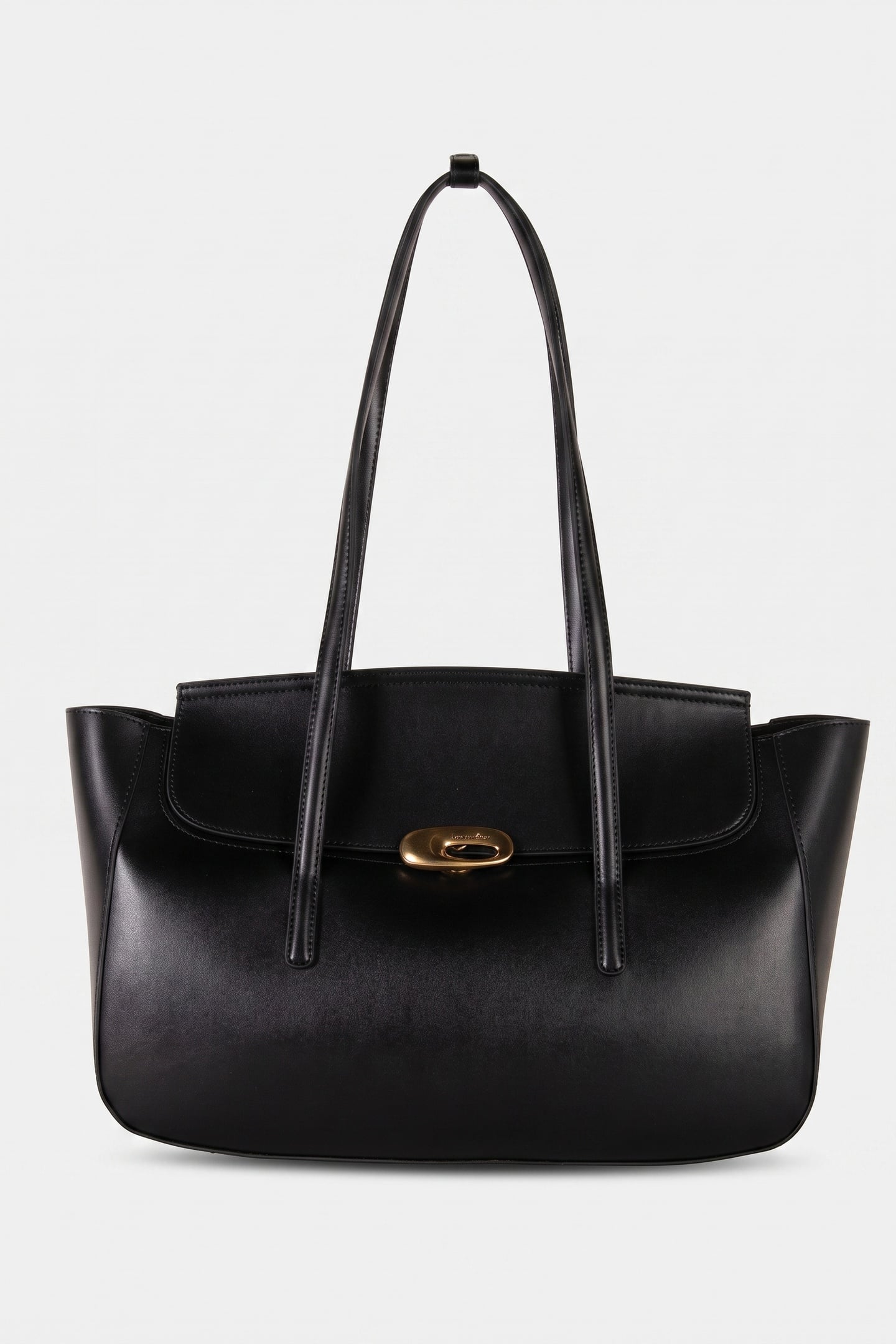 HARDWARE FLAP TOTE BAG BLACK/TUMBLED DEEP GOLD 2