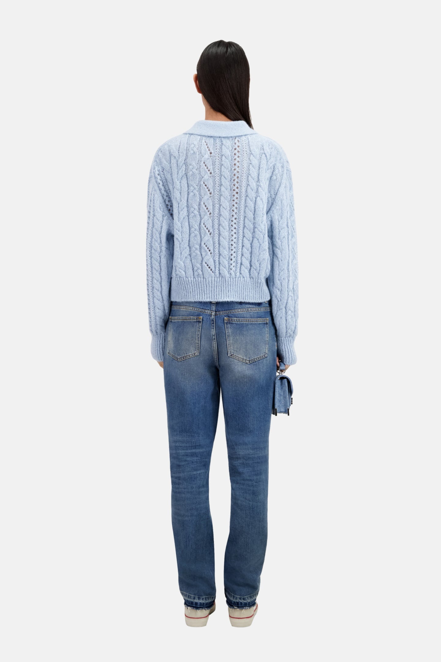 CABLE-STRANDED PACKED NECK SWEATER BLUE 4