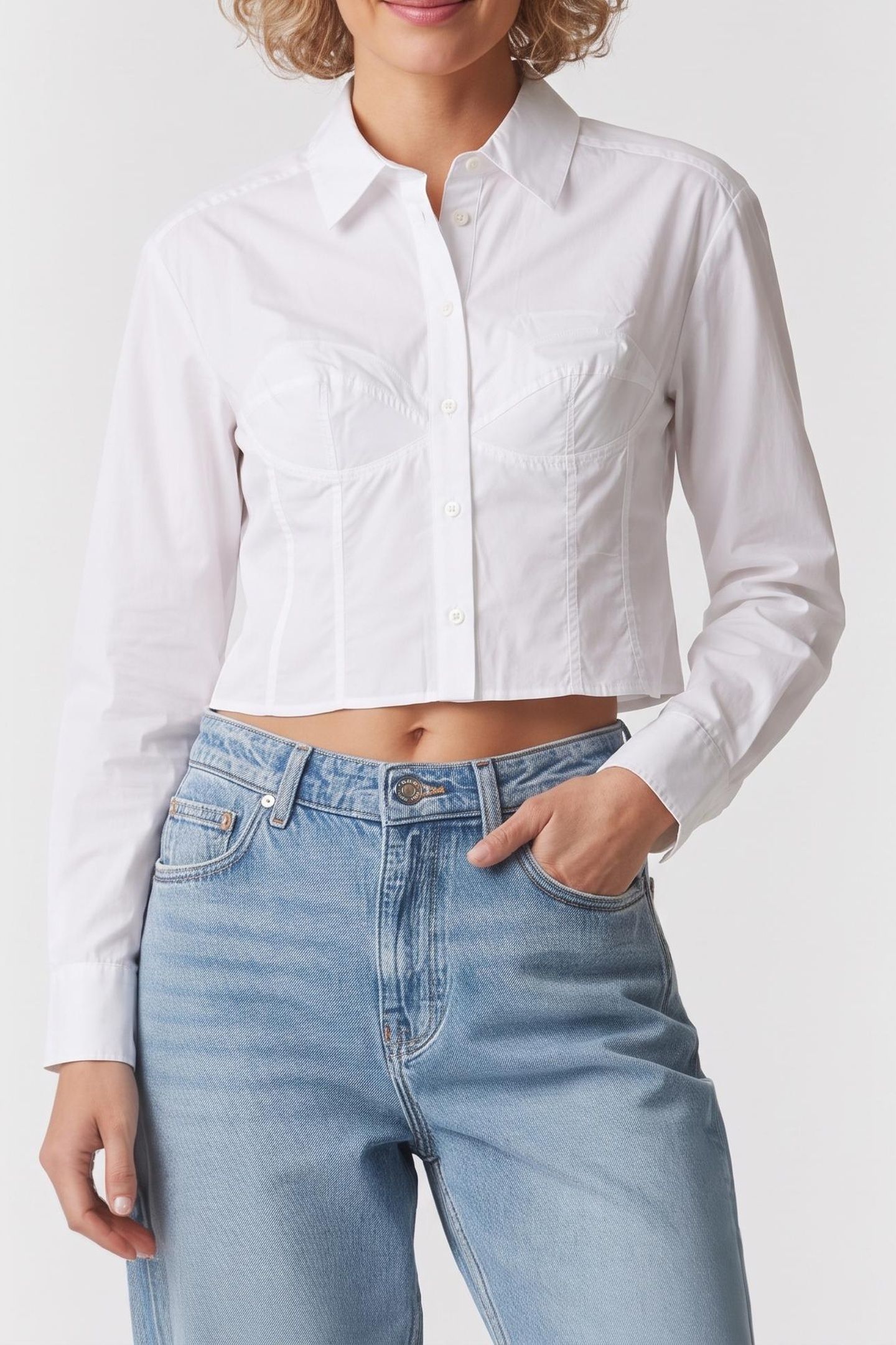 LONG-SLEEVED SHIRT WITH BUSTIER DETAIL WHITE 1