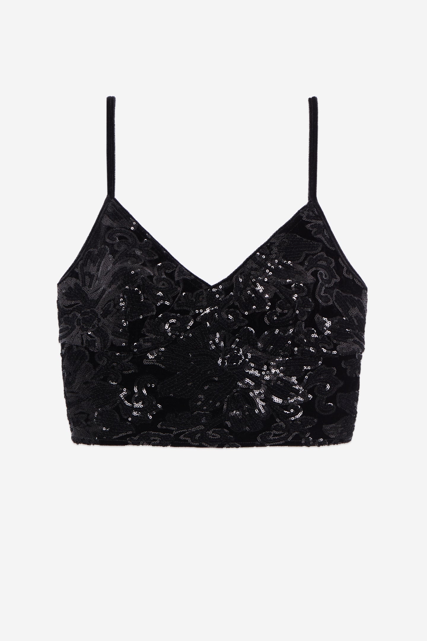 VELVET AND SEQUIN STRAPSTOP SHORT TOP BLACK 4