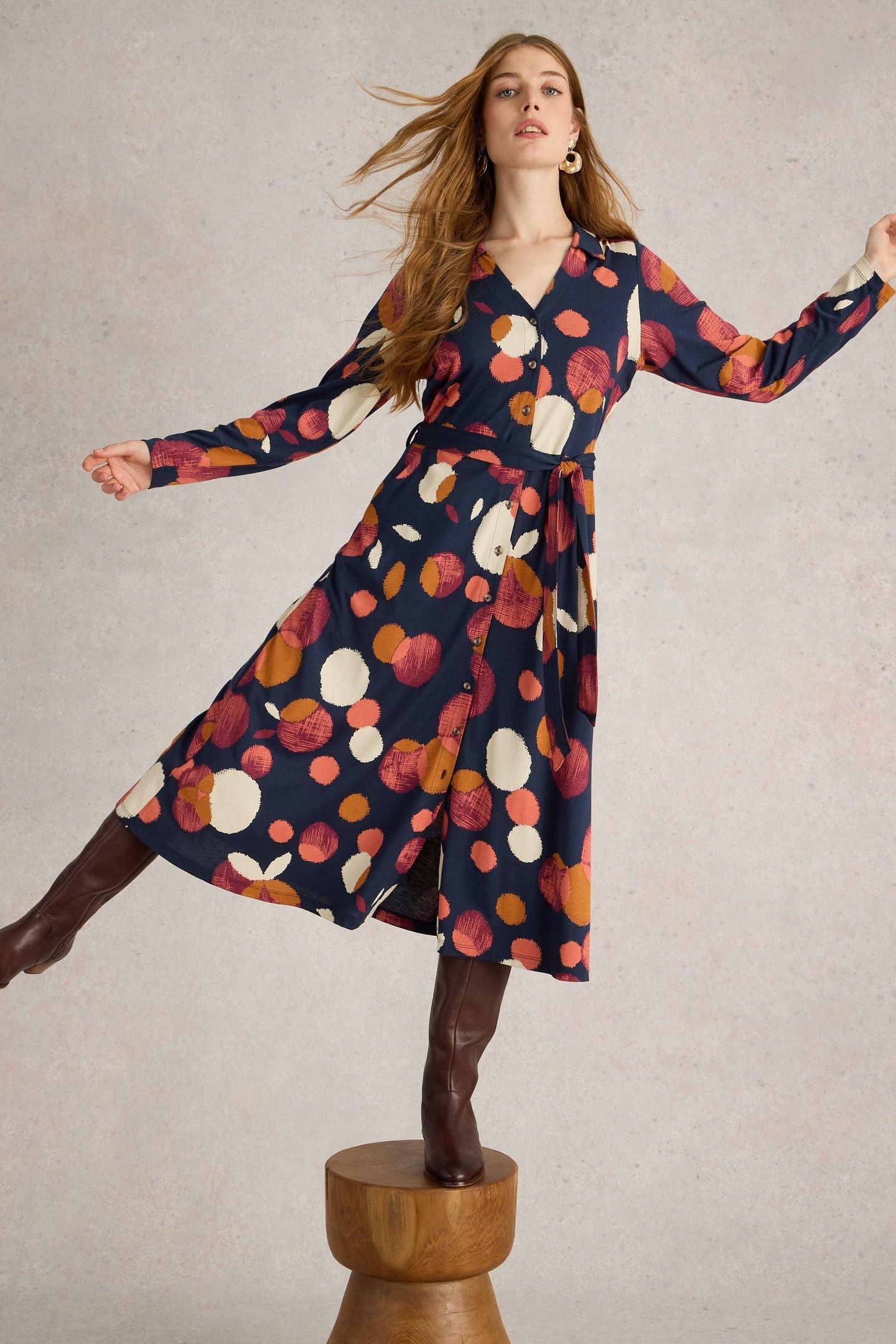 CORA JERSEY SHIRT DRESS NAVY PRINT 8
