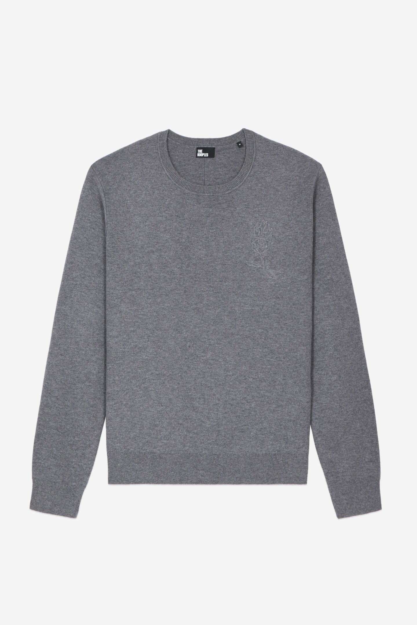 ROUND NECK SWEATER WITH CHEST EMBROIDERY MELANGE GREY 5