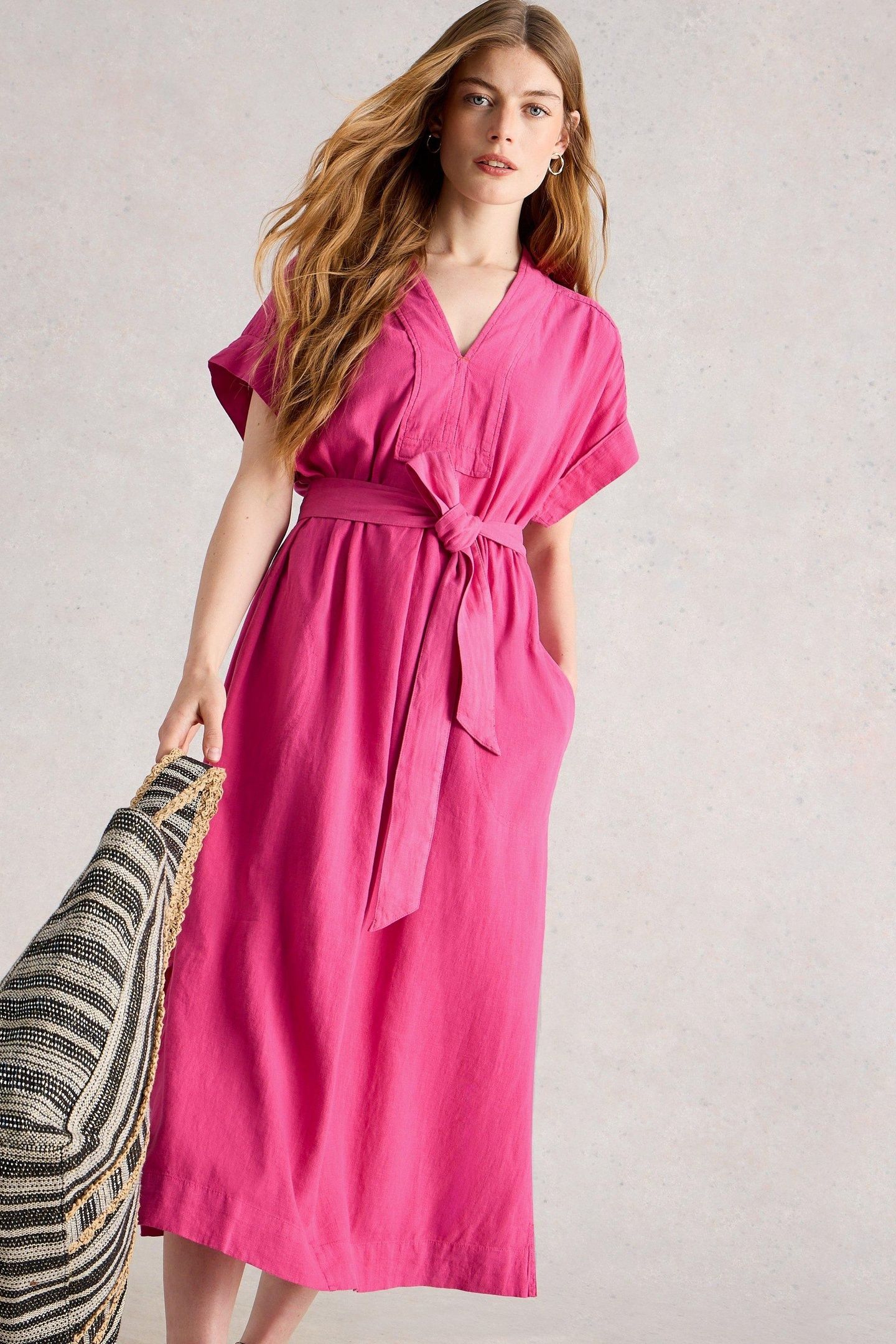 MARIANNE LINEN BLEND DRESS BRIGHT PINK 3