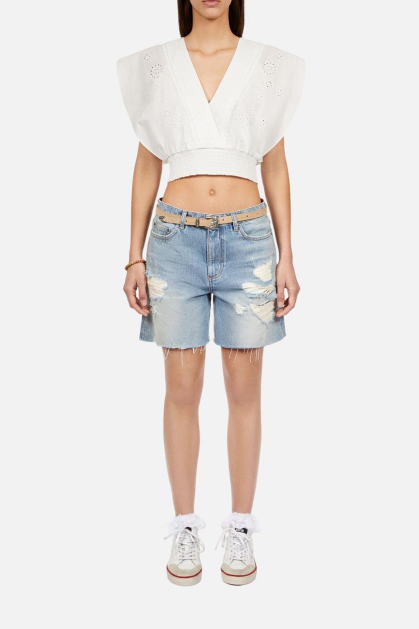 EMBROIDERED SMOCKED WAIST TOP WHITE 3