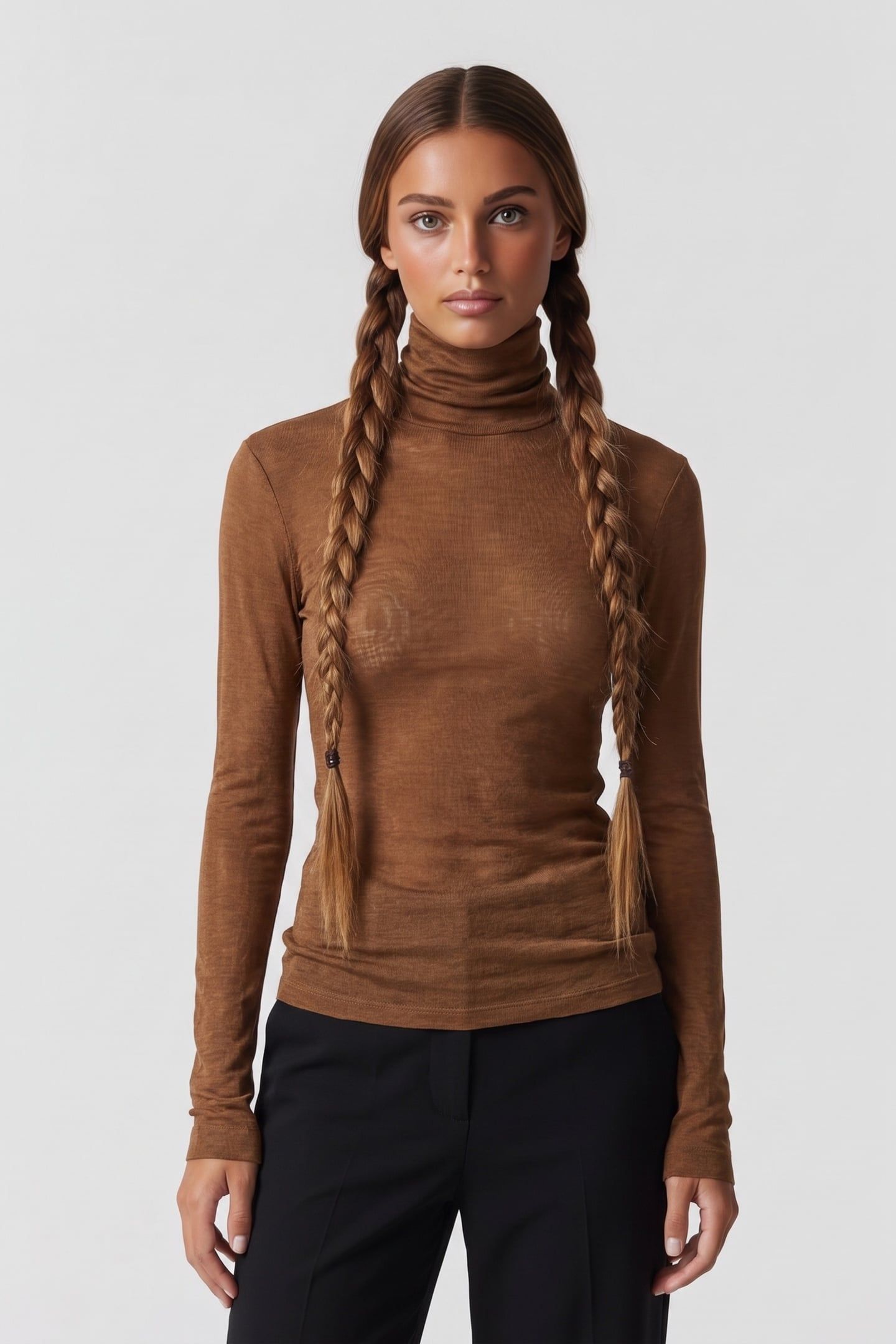 MALENA WOOL RIB TURTLENECK BROWN 1