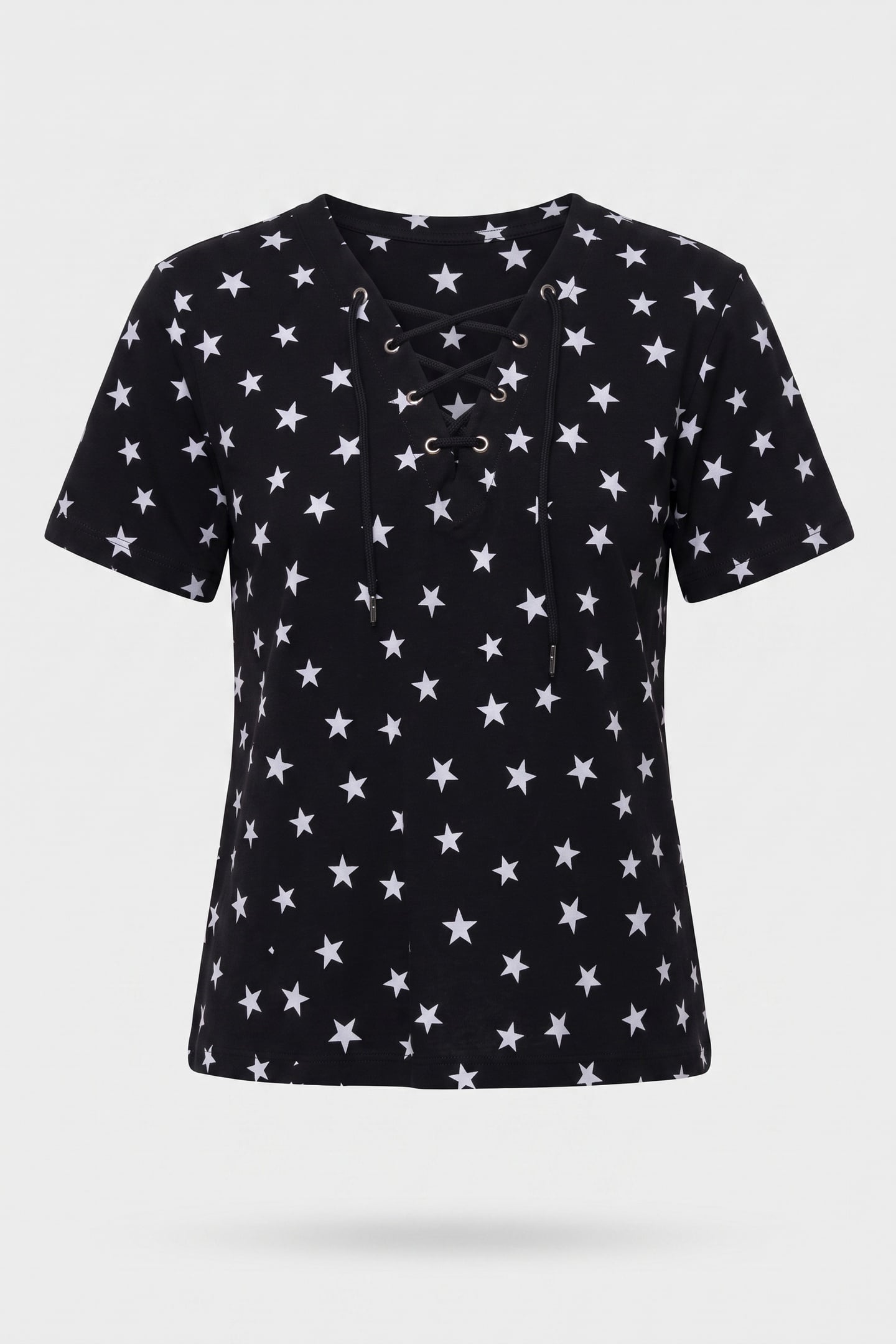 SHORT-SLEEVED T-SHIRT W FRONT LACE-UP AND PRINT BLACK WASHED 3