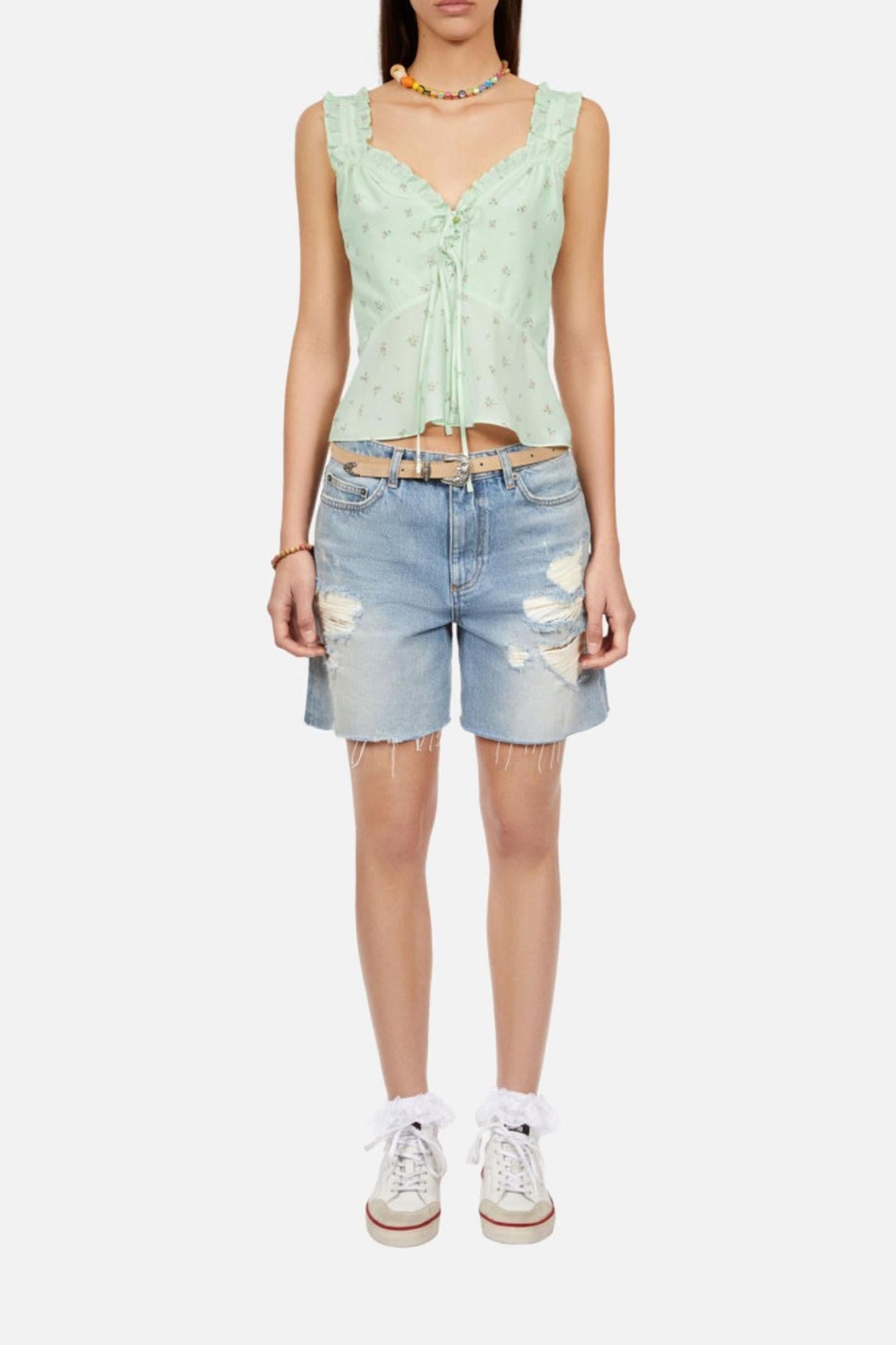 TOP WITH STRAPS AND RUFFLES GREEN 3