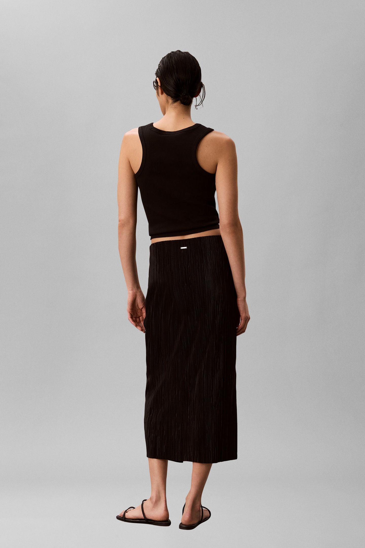 PLISSE BIAS SEAM MIDI SKIRT BLACK 6