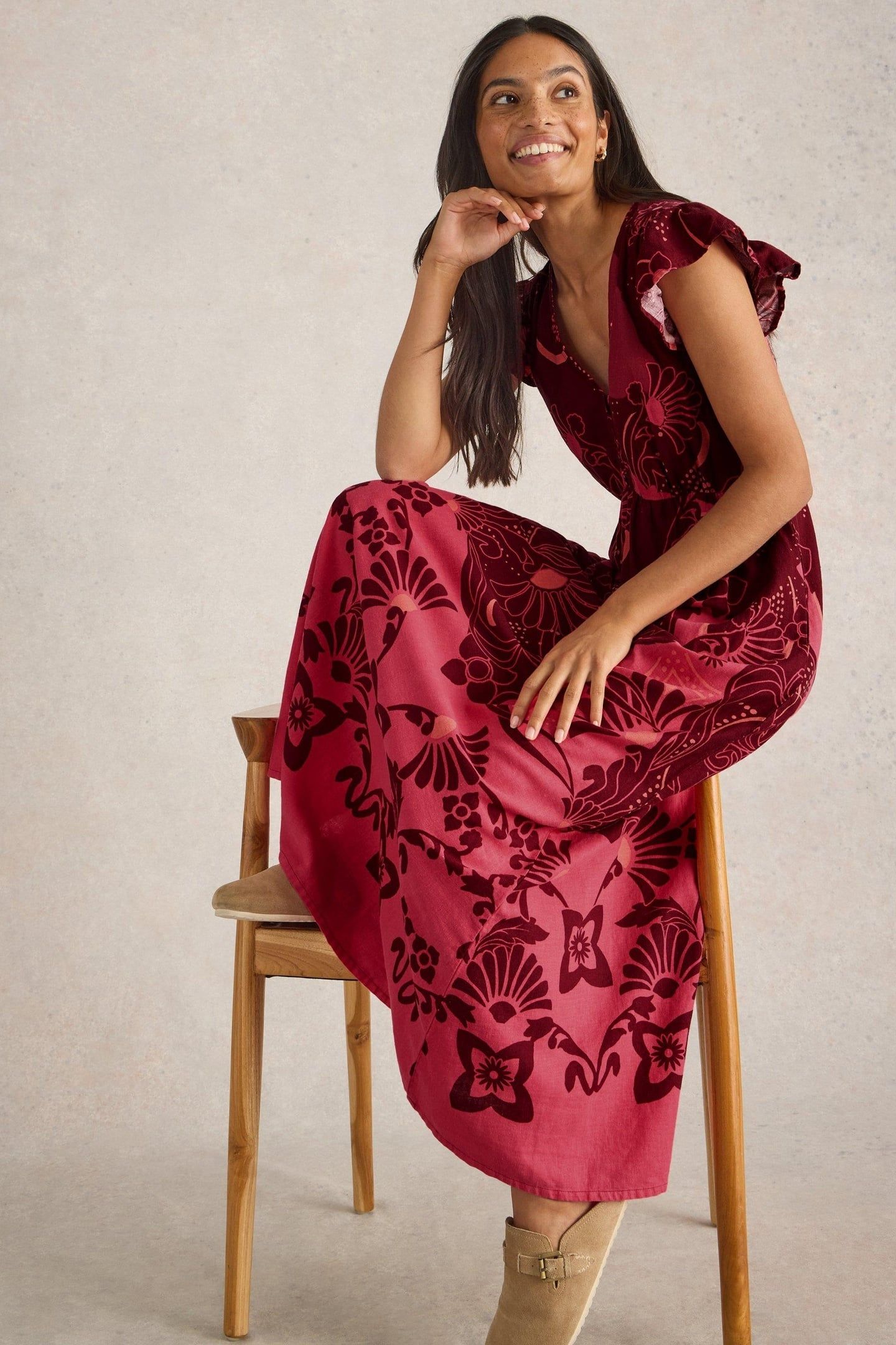 LORNA LINEN BLEND MAXI DRESS RED MULTI 7