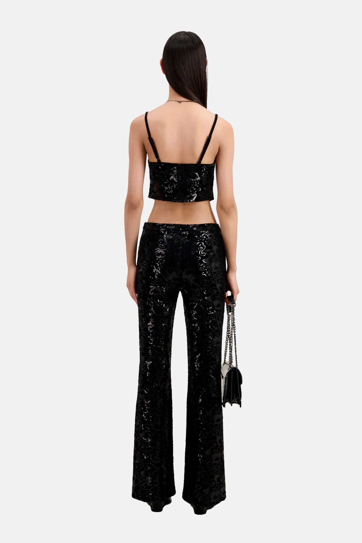 EMBROIDERED SEQUINED VELVET TROUSERS BLACK 3