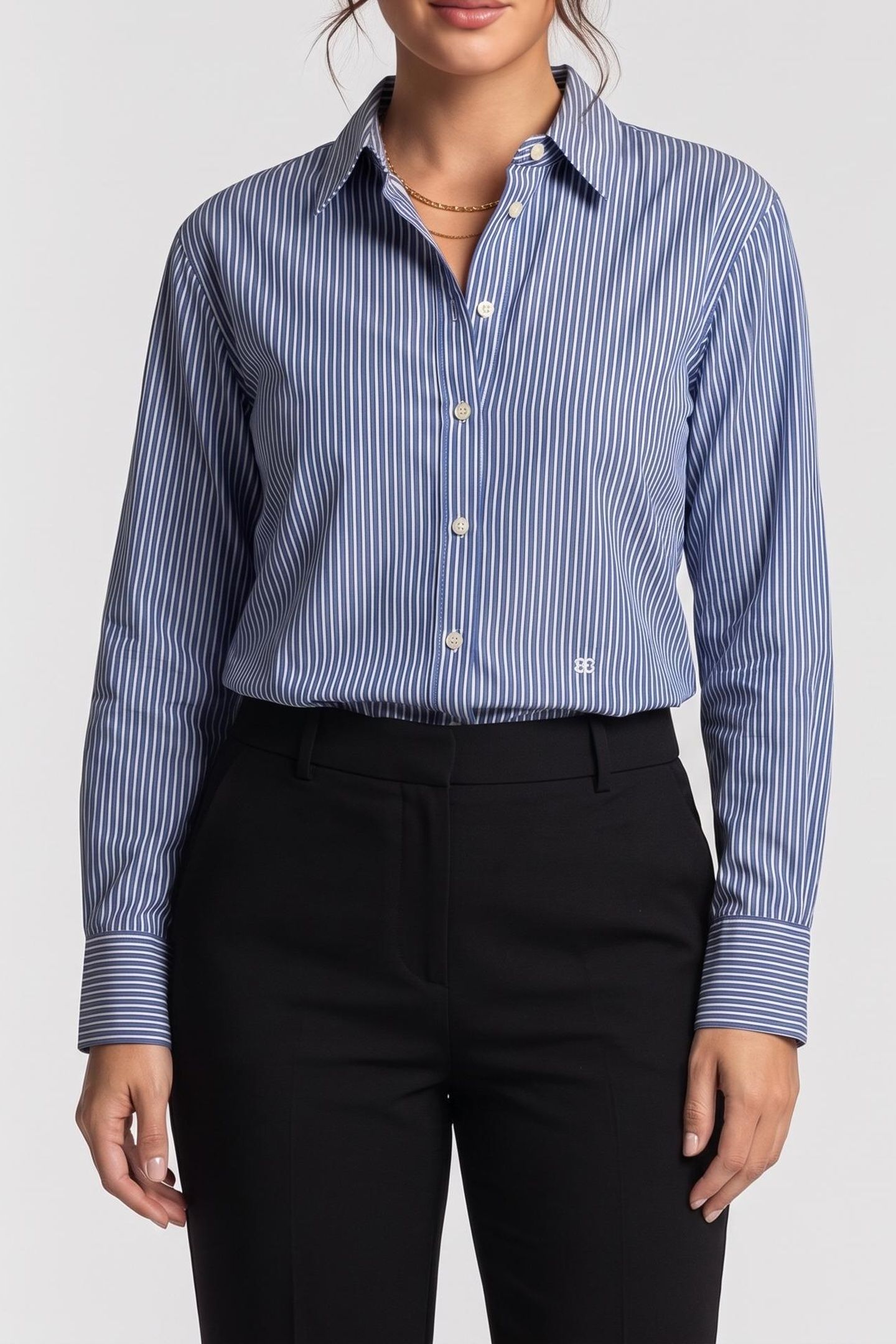 LONG-SLEEVED SHIRT WITH CLASSIC COLLAR BLUE WHITE 1