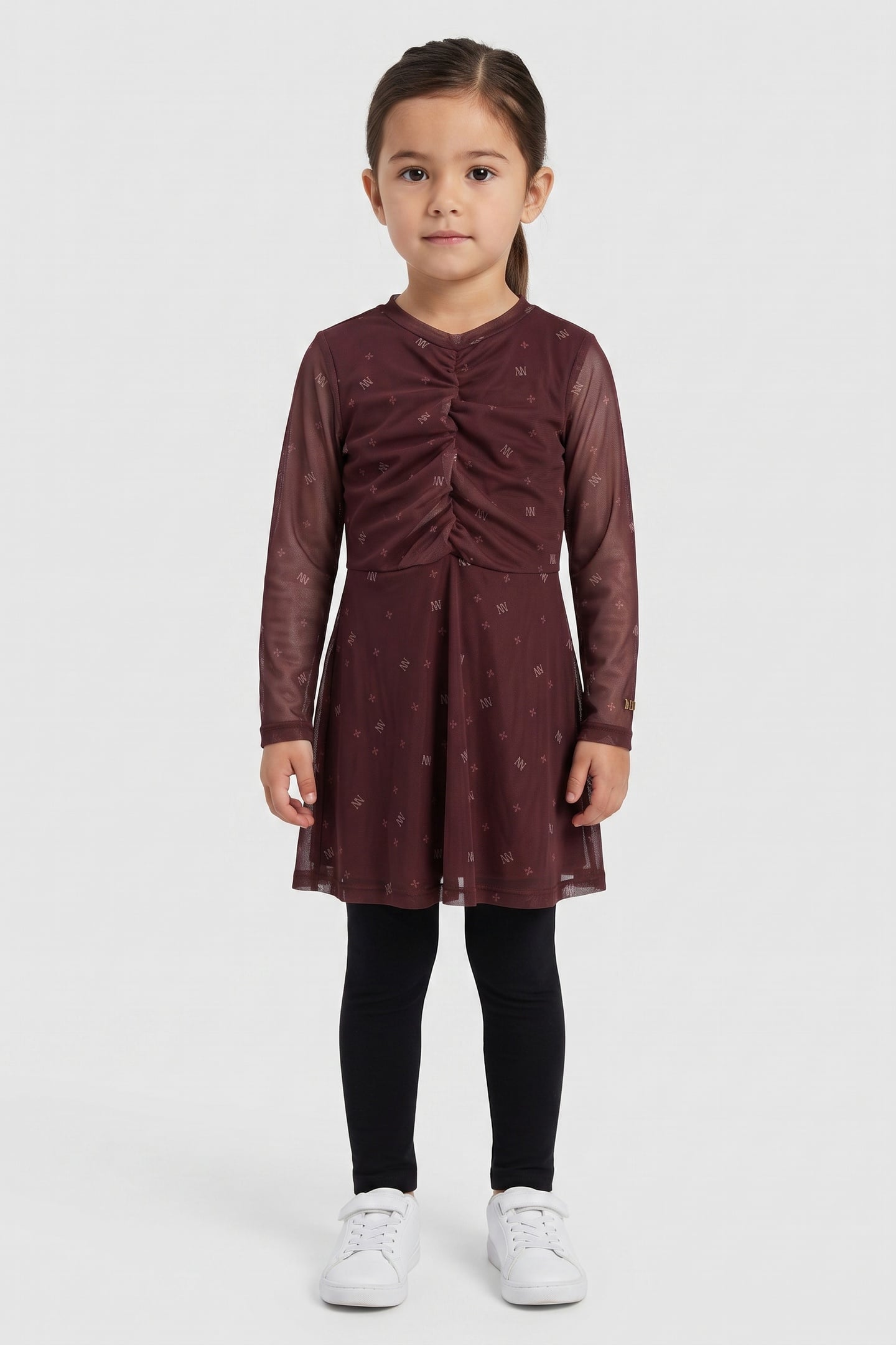 SPHAY MESH DRESS FLOWERFIELD BROWN 1