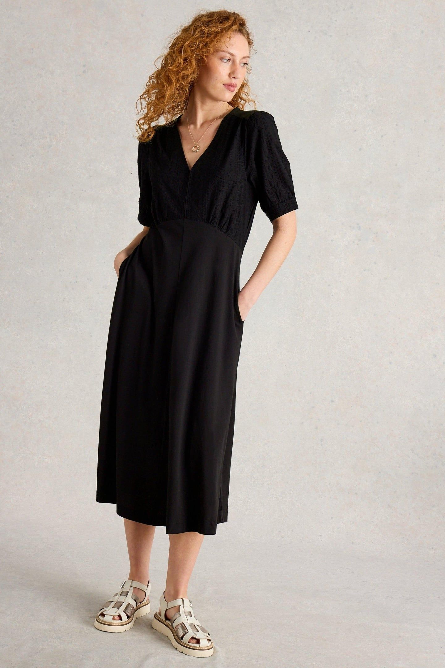 MEGAN BRODERIE JERSEY DRESS PURE BLACK 3