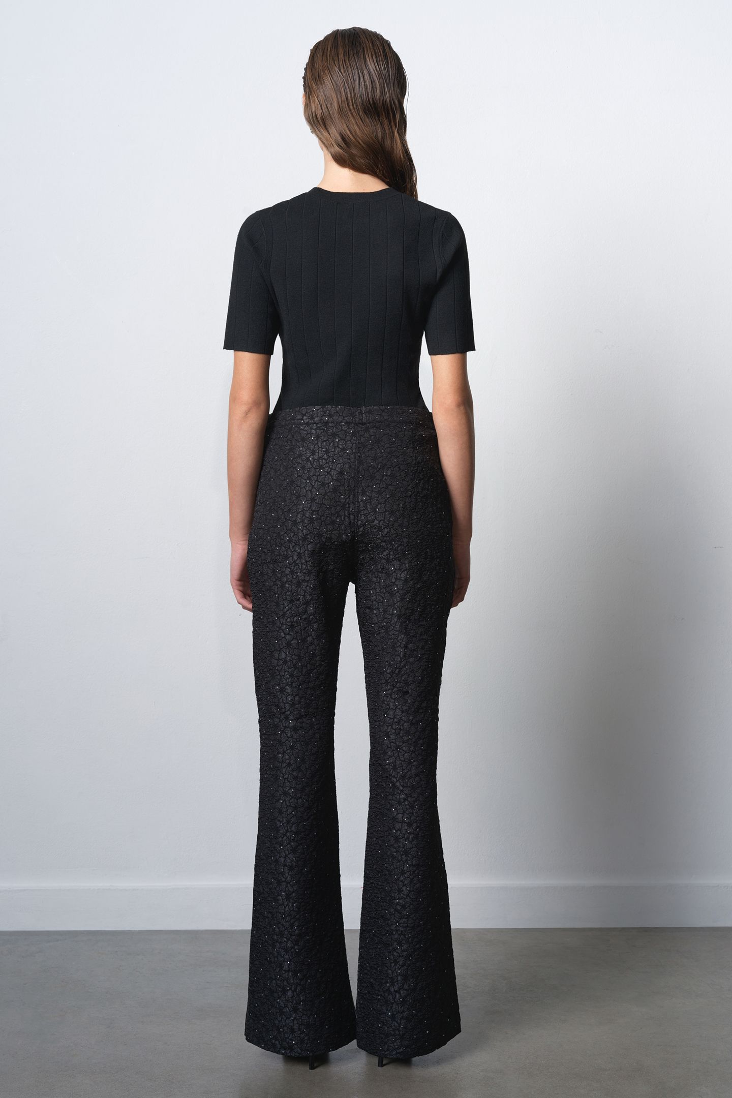 YELENA JACQUARD FLARED TROUSER BLACK 2