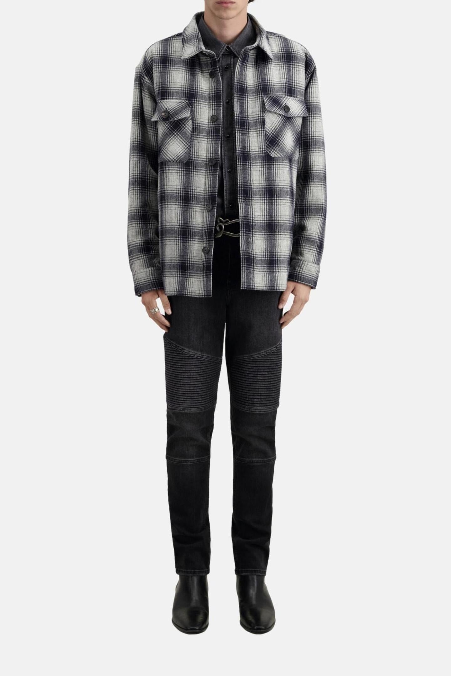 QUILTED CHECK JACKET GREY BLACK 1