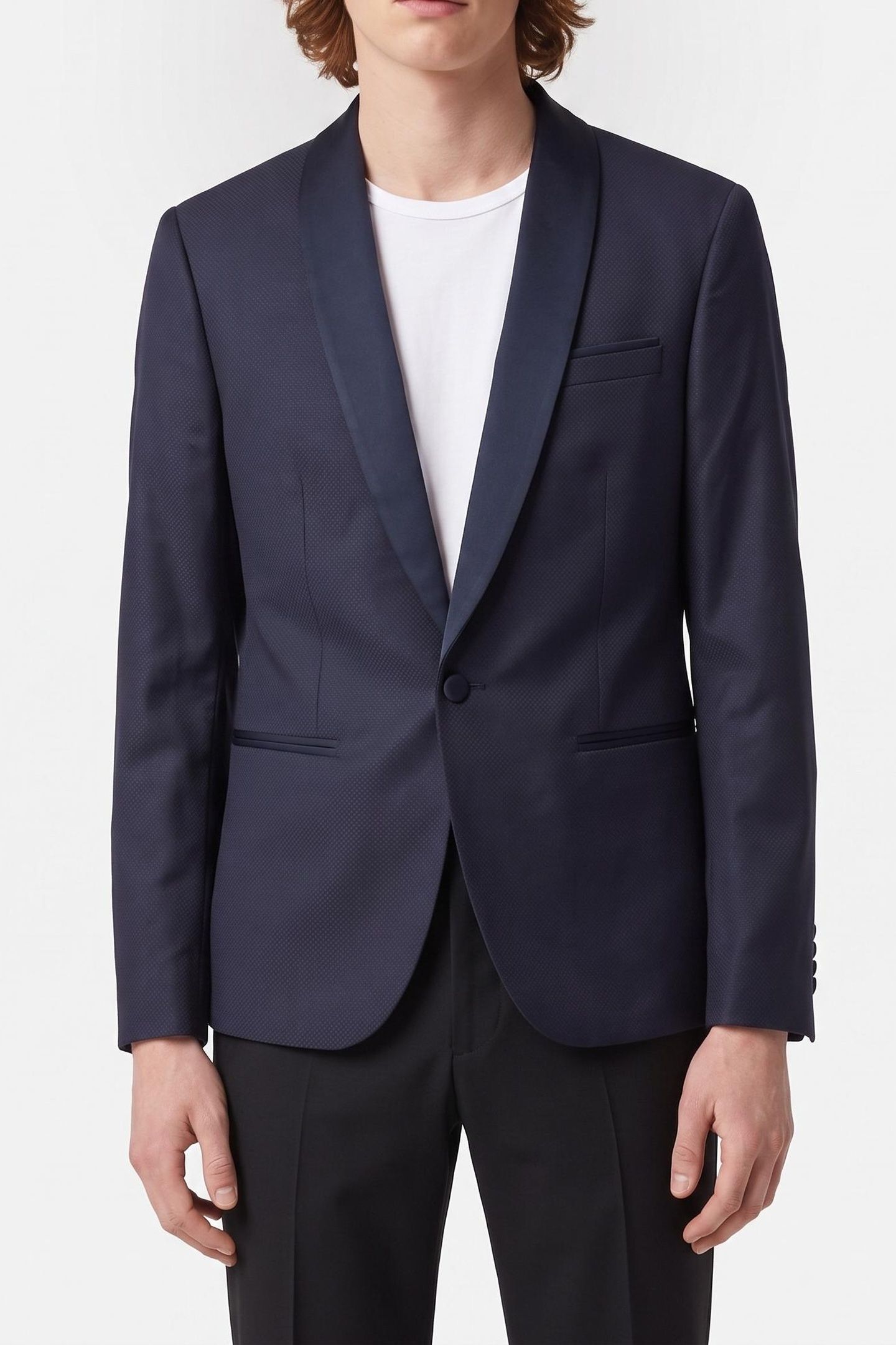 SUIT JACKET WITH SATIN DETAILS AND SMALL CHEST POCKET NAVY 1