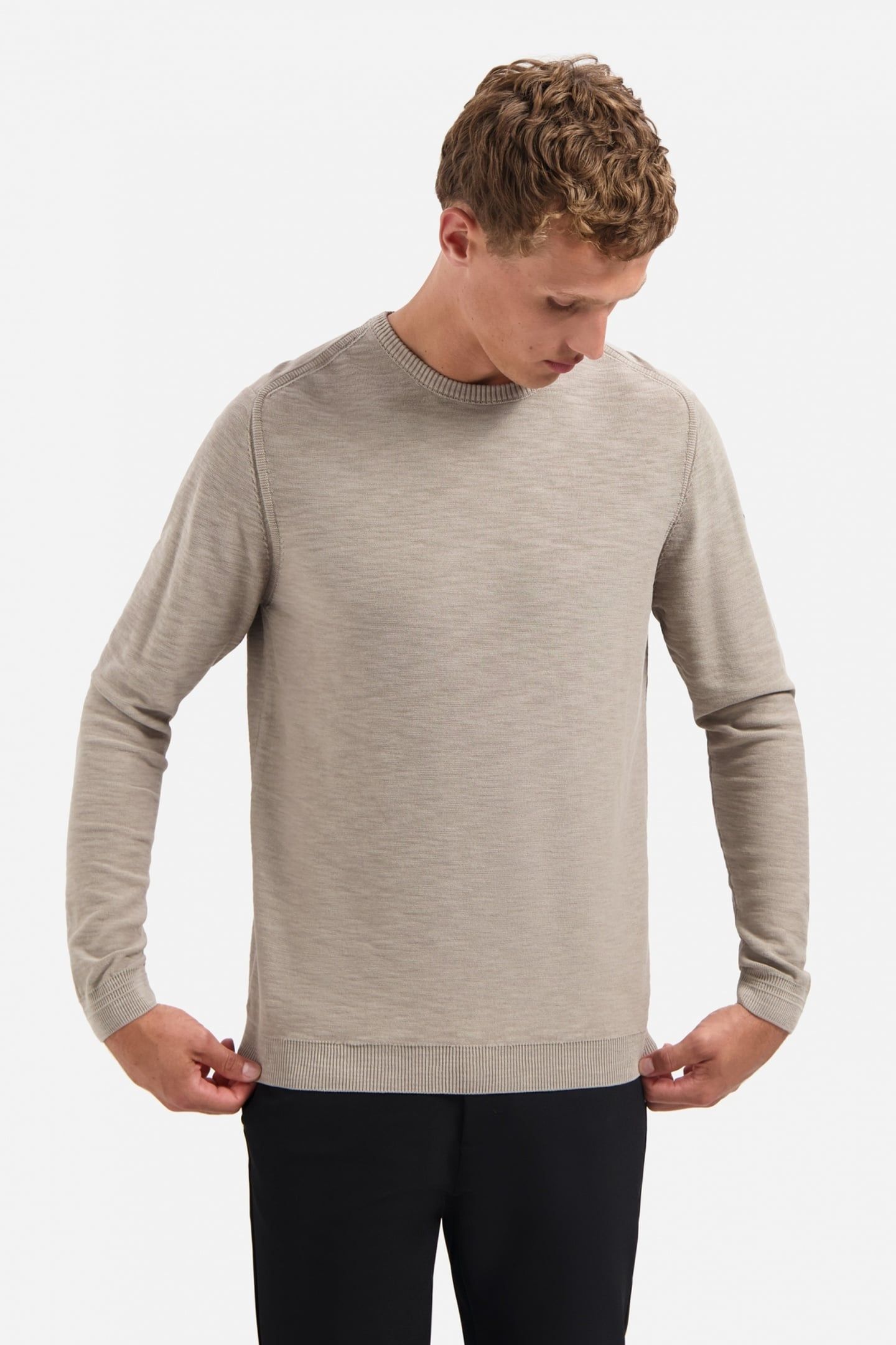 PULLOVER CREWNECK GARMENT DYED + STONE WASHED CLAY 1