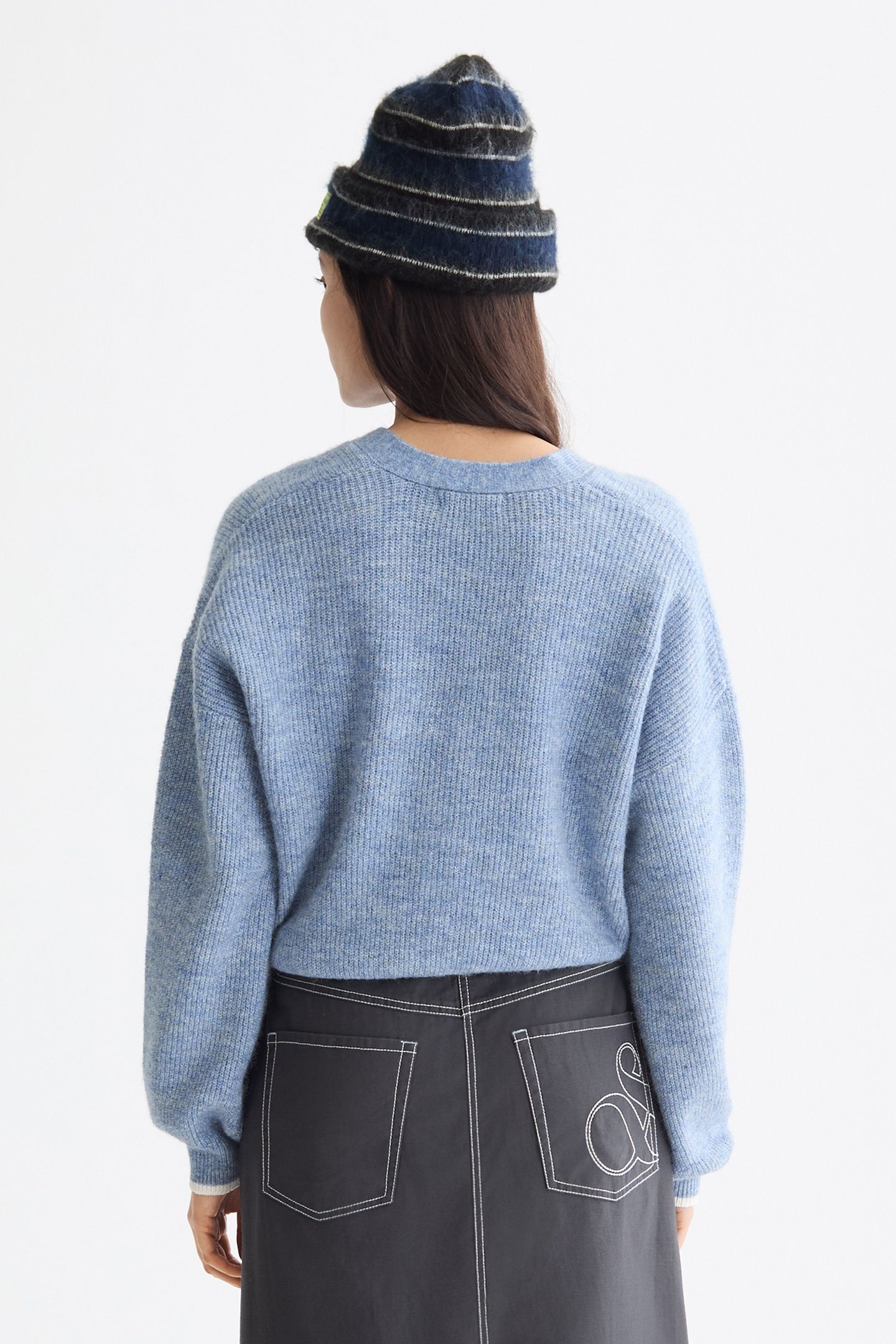 FUZZY RELAXED CARDIGAN FADED DENIM MELANGE 2