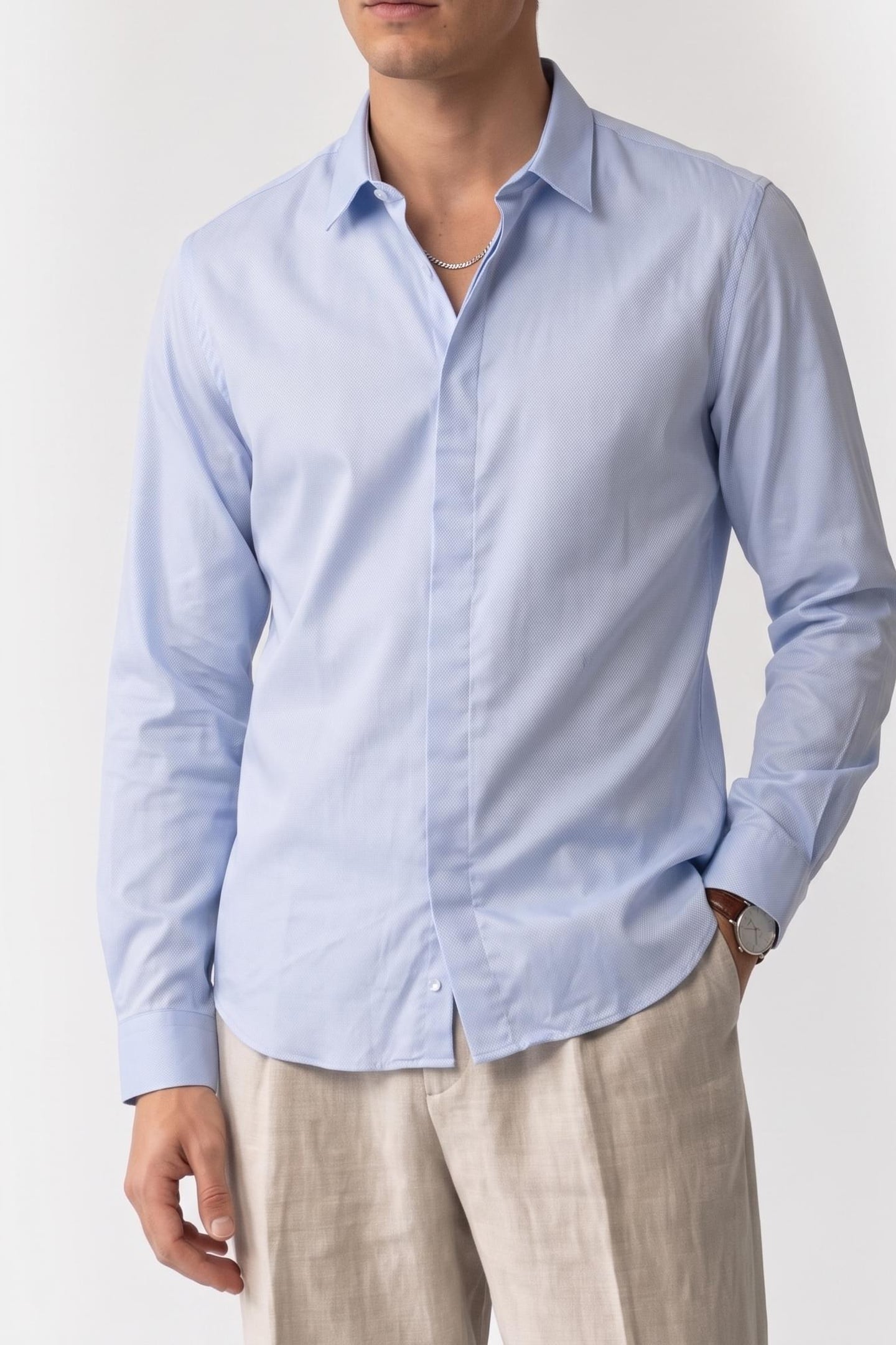 LONG-SLEEVED SHIRT WITH CLASSIC COLLAR SKY 1