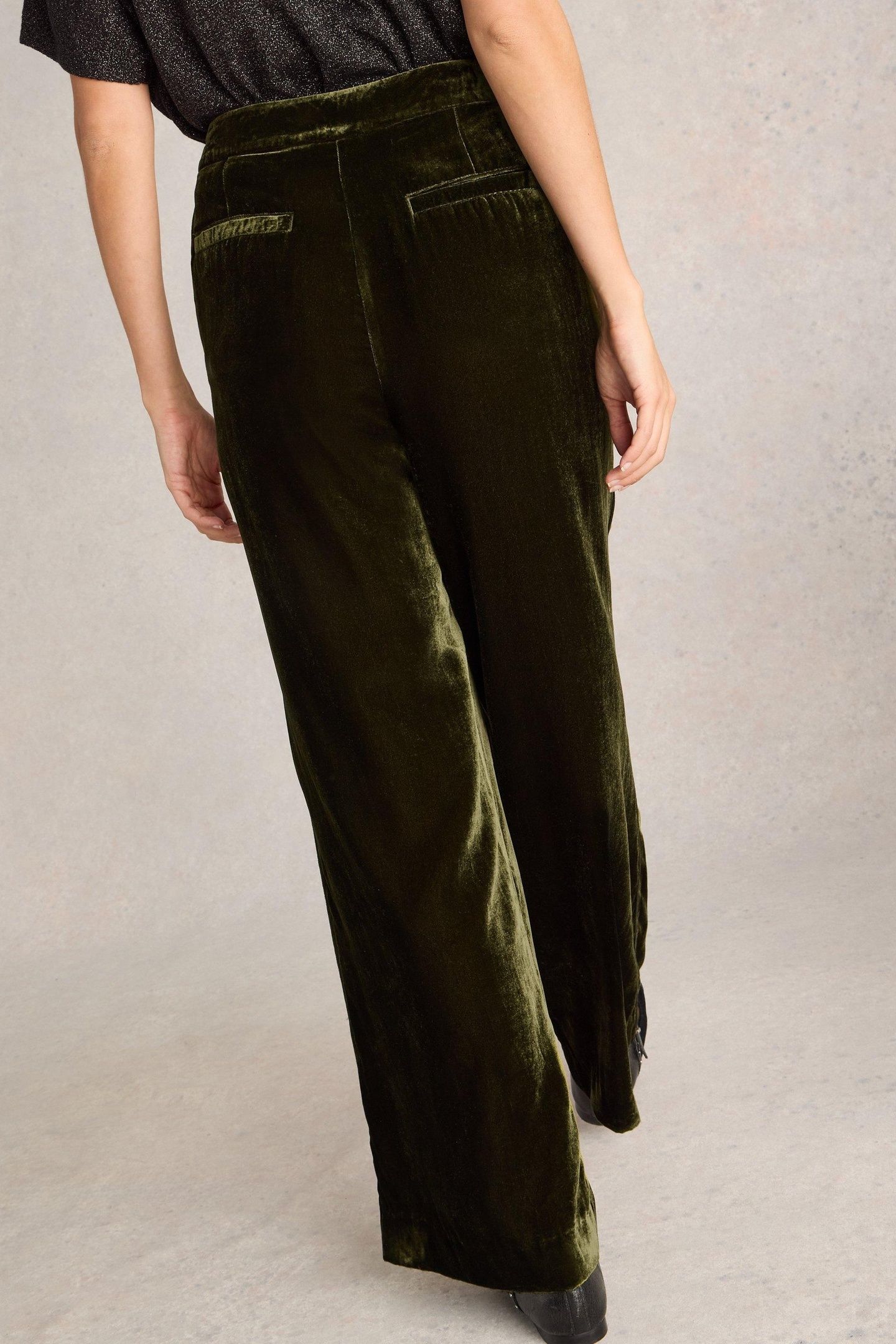 BELLE WIDE LEG VELVET TROUSER KHAKI GREEN 2