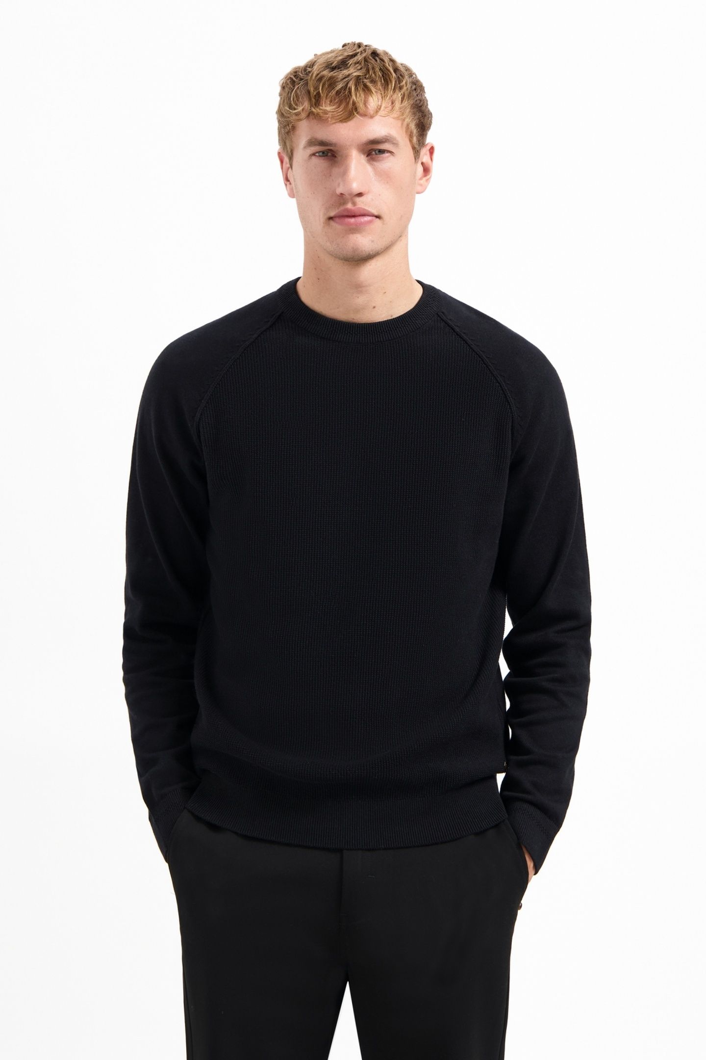 PULLOVER CREWNECK SOLID WAFFLE KNIT BLACK 1