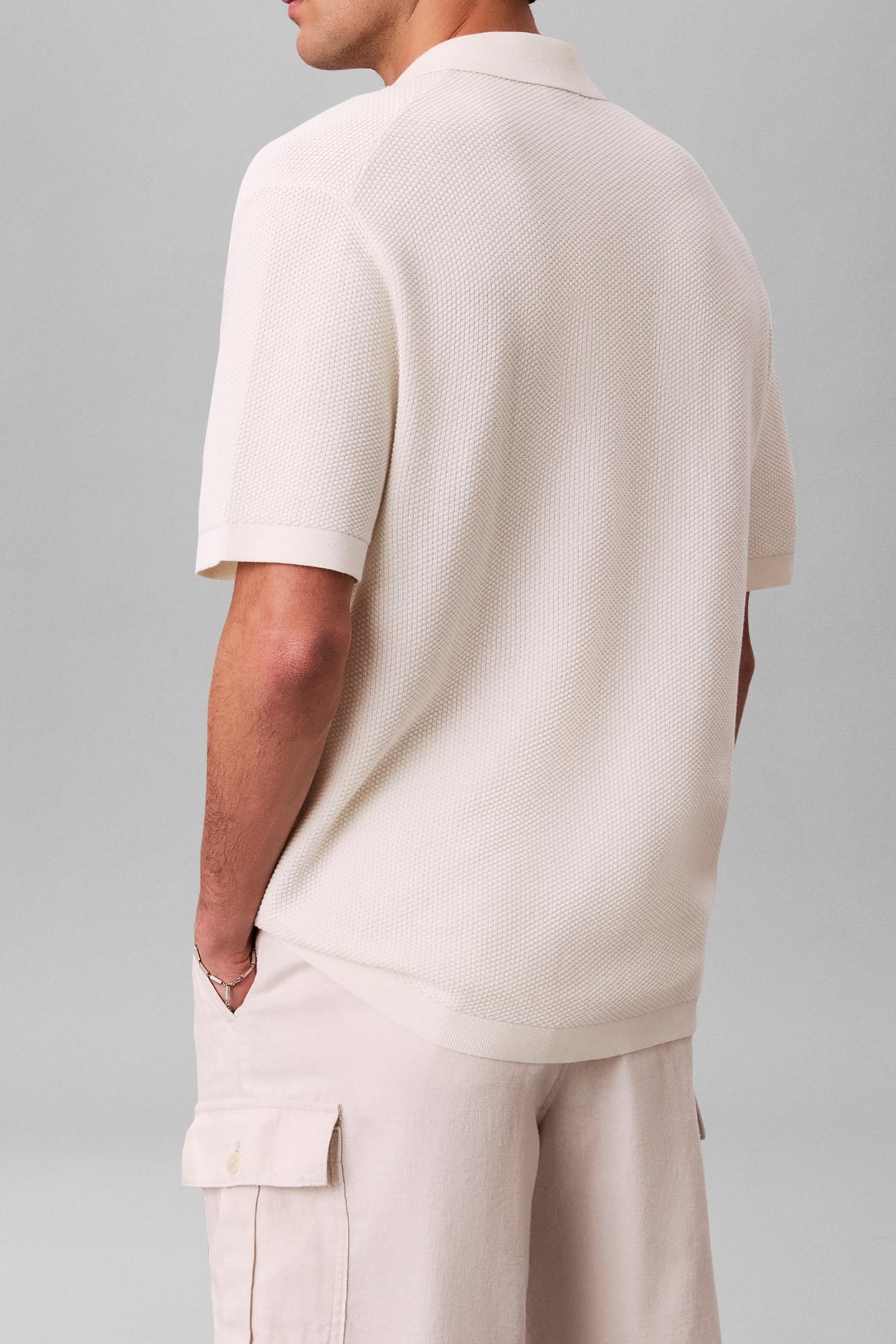 SS TEXTURED COTTON POLO SWEATER TOFU 2