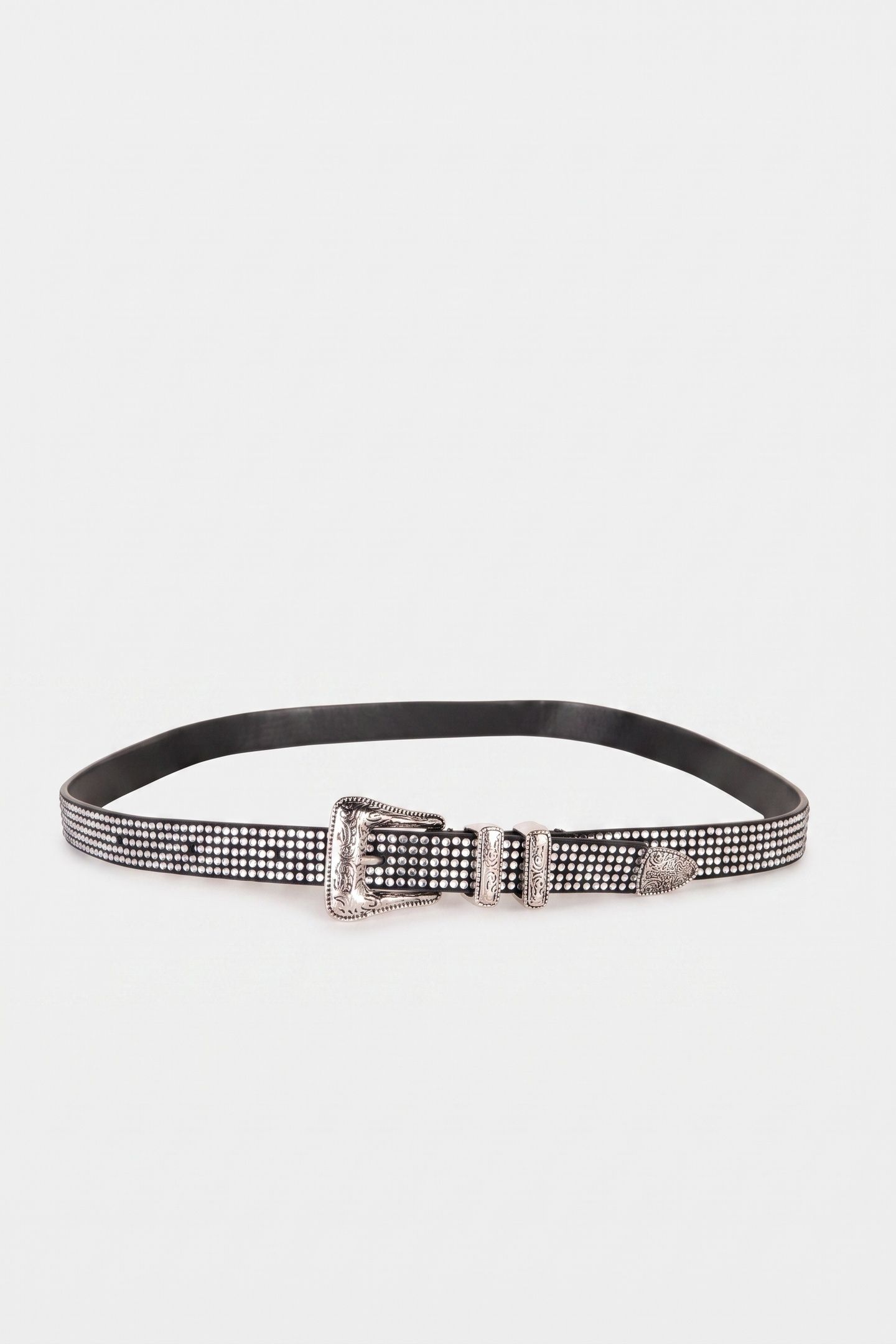 WESTERN LEATHER BELT WITH RHINESTONES ANTIC SILVER 1
