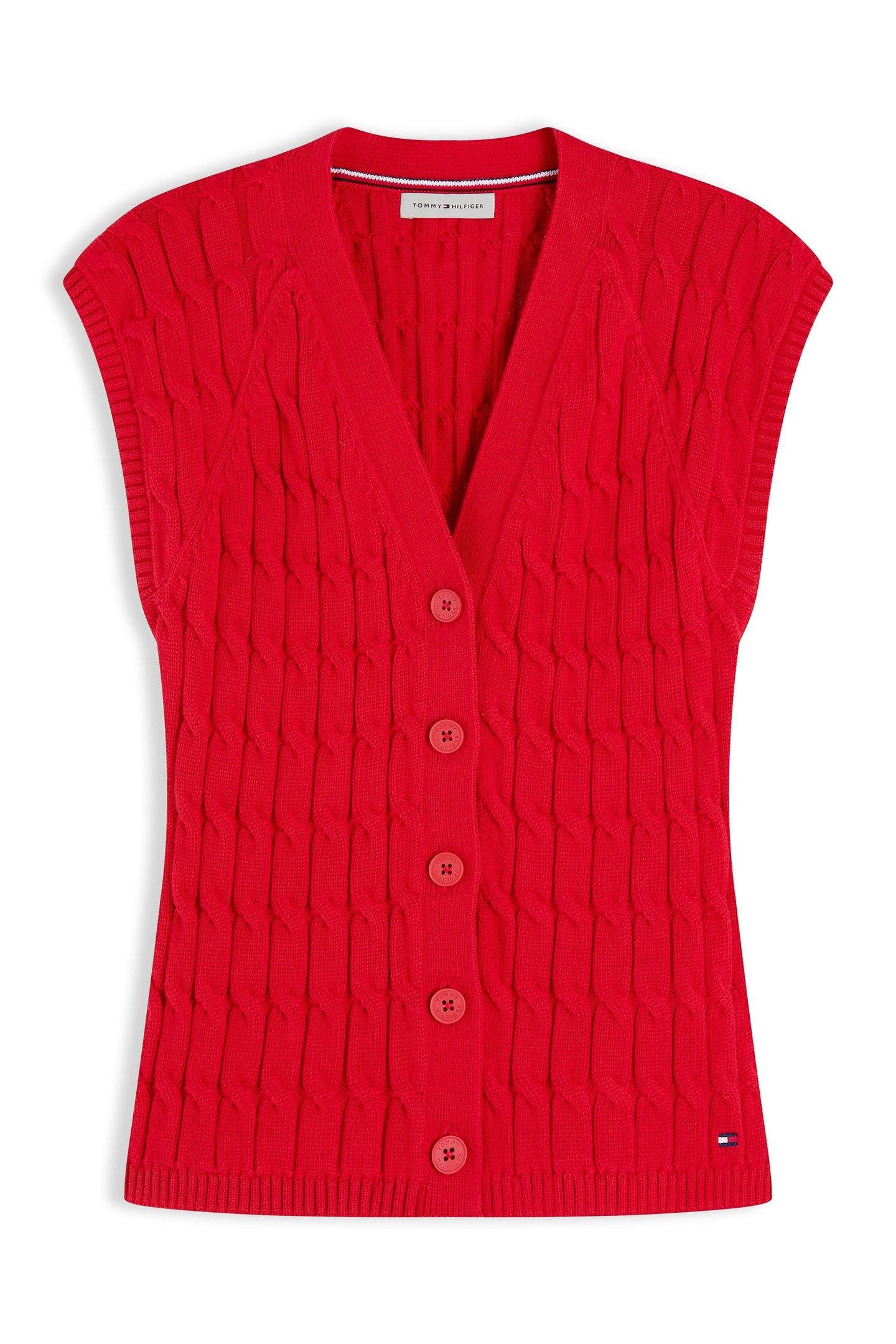 MID CABLE VEST CARDIGAN FIRE RED 4