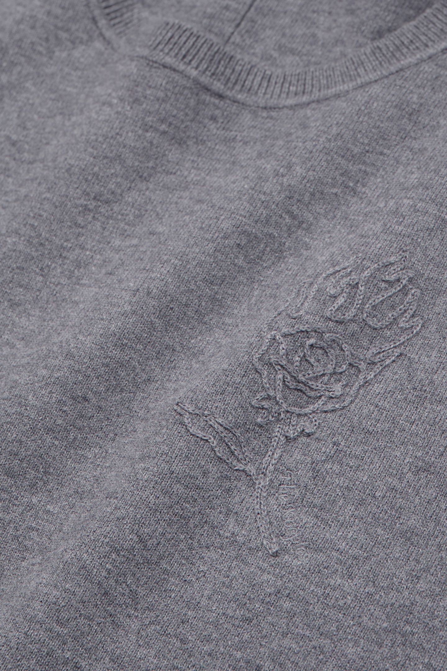 ROUND NECK SWEATER WITH CHEST EMBROIDERY MELANGE GREY 6