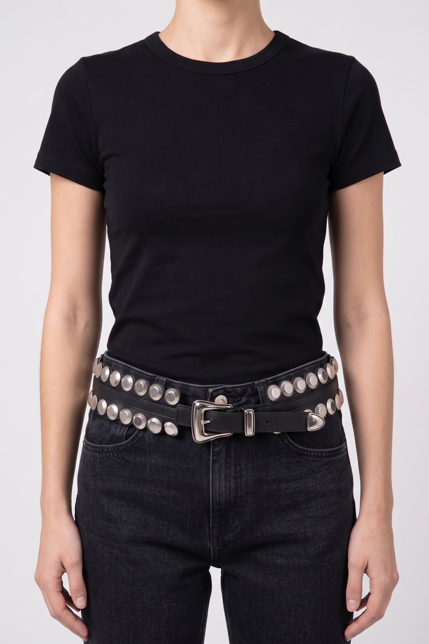 WIDE LEATHER BELT WITH STUDS BLACK 1