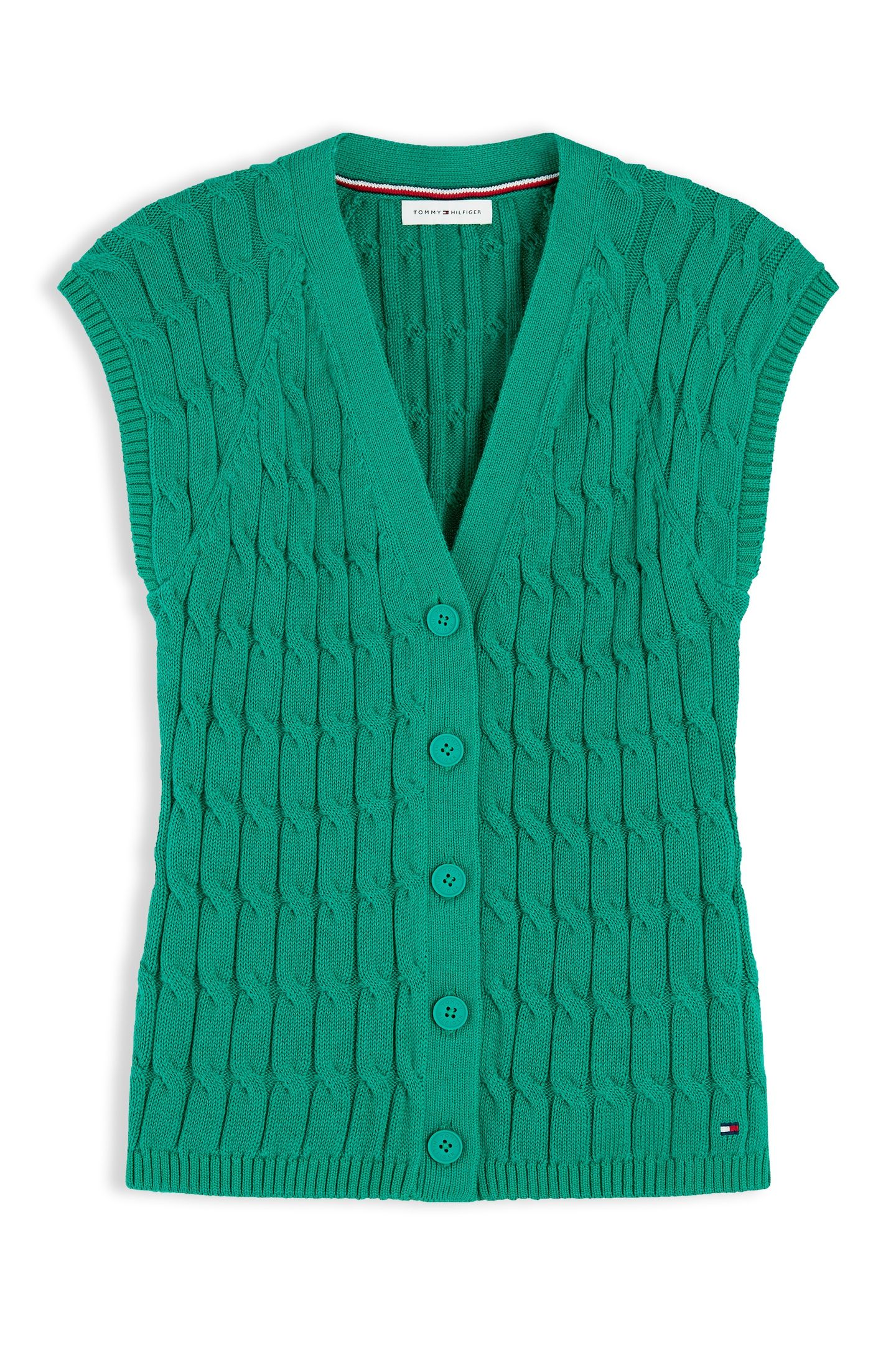 MID CABLE VEST CARDIGAN COURTSIDE GREEN 4