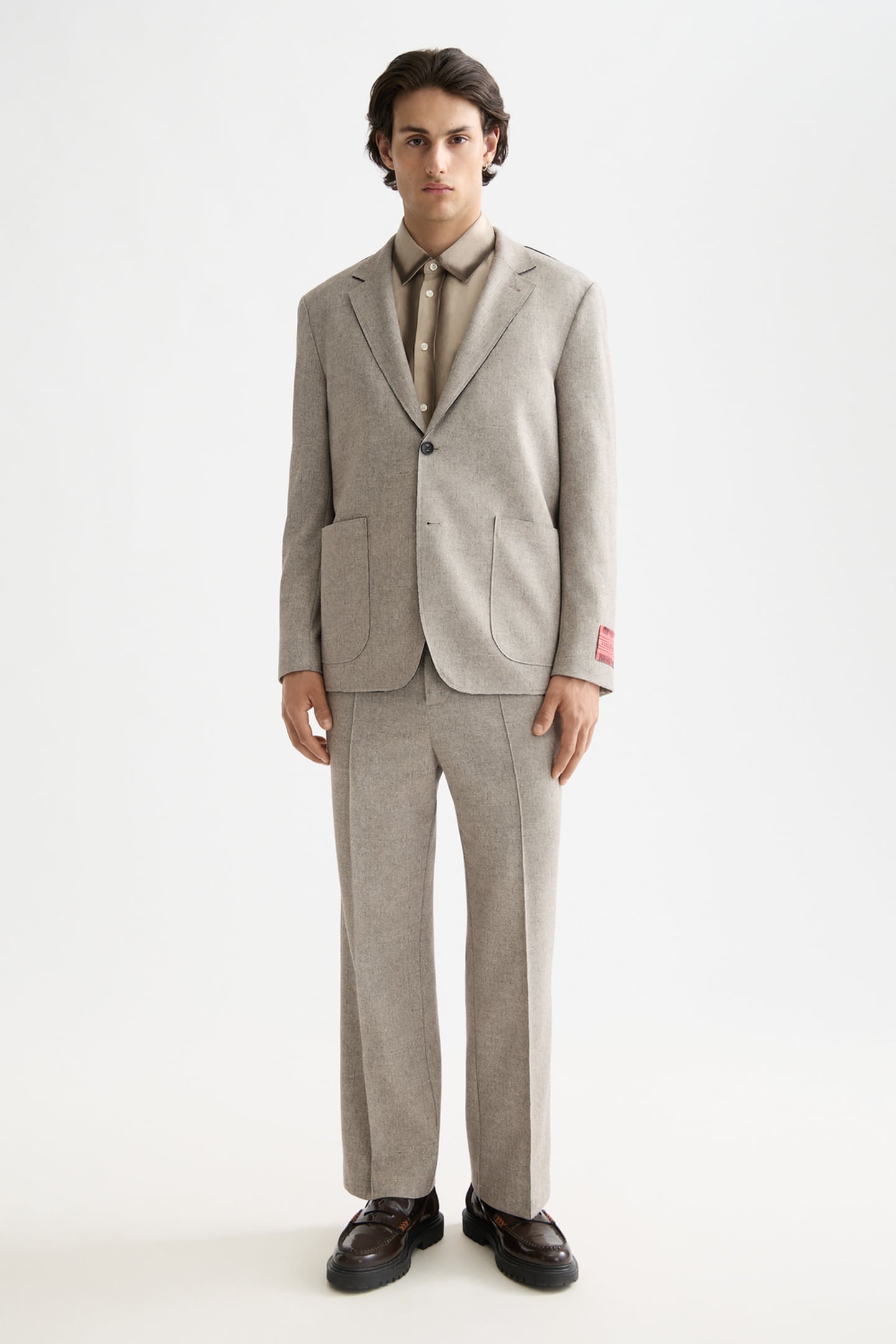 UNCONSTRUCTED MELANGE JERSEY RELAXED FIT BLAZER PLAZA TAUPE 1
