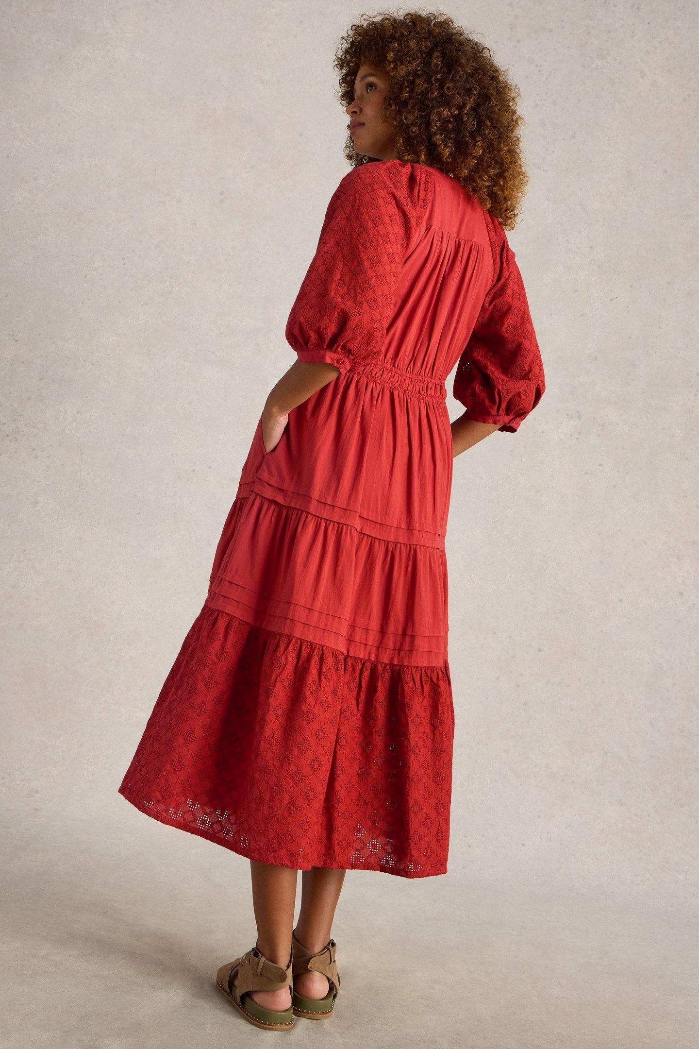 WILLOW BRODERIE DRESS DARK RED 3