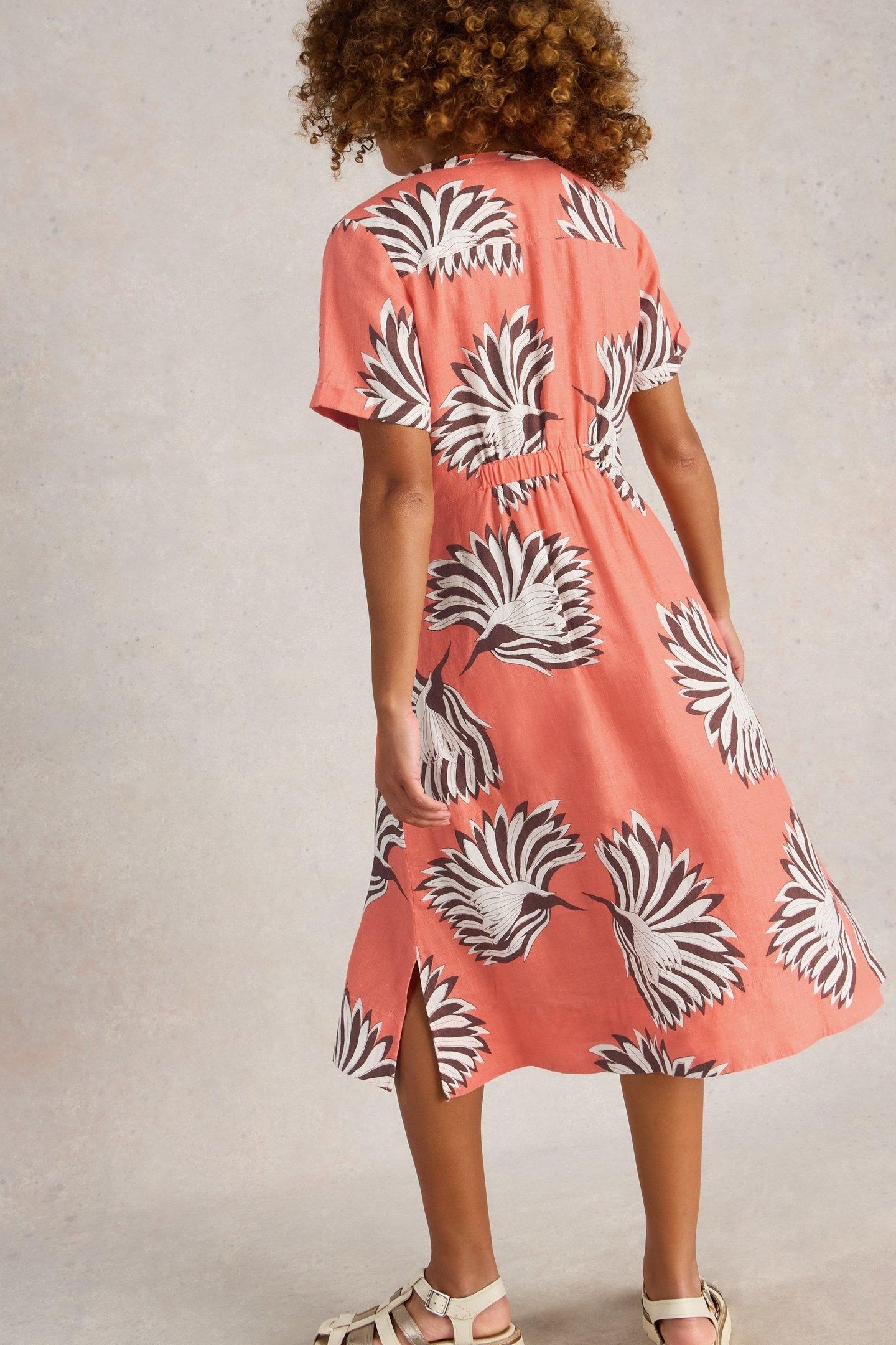 IRIS LINEN DRESS CORAL PRINT 3