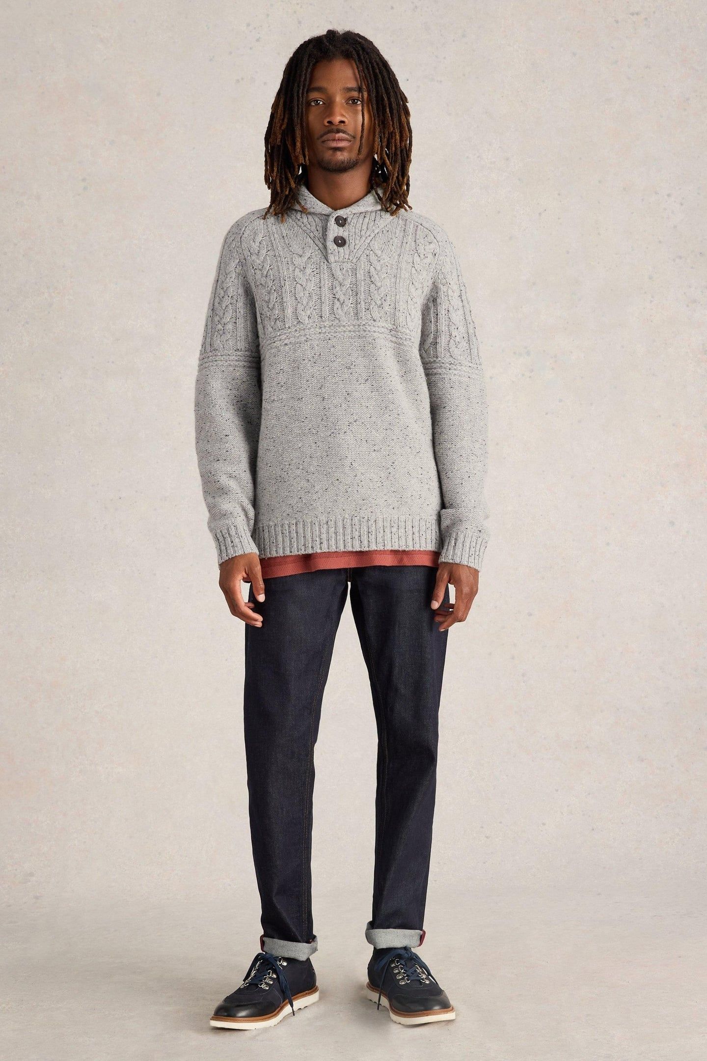 BERKLEY SHAWL NECK JUMPER LIGHT GREY 1