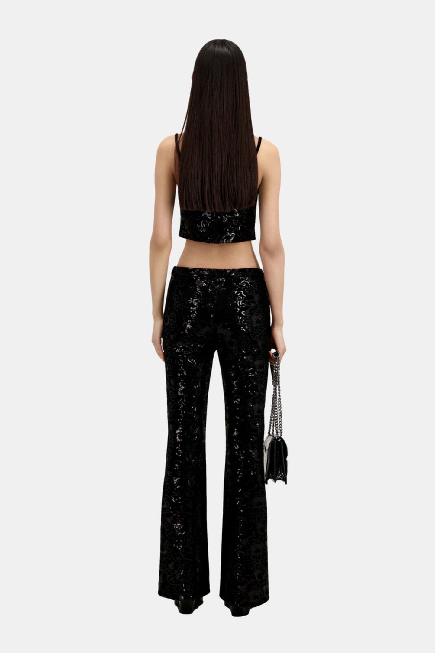 VELVET AND SEQUIN STRAPSTOP SHORT TOP BLACK 3