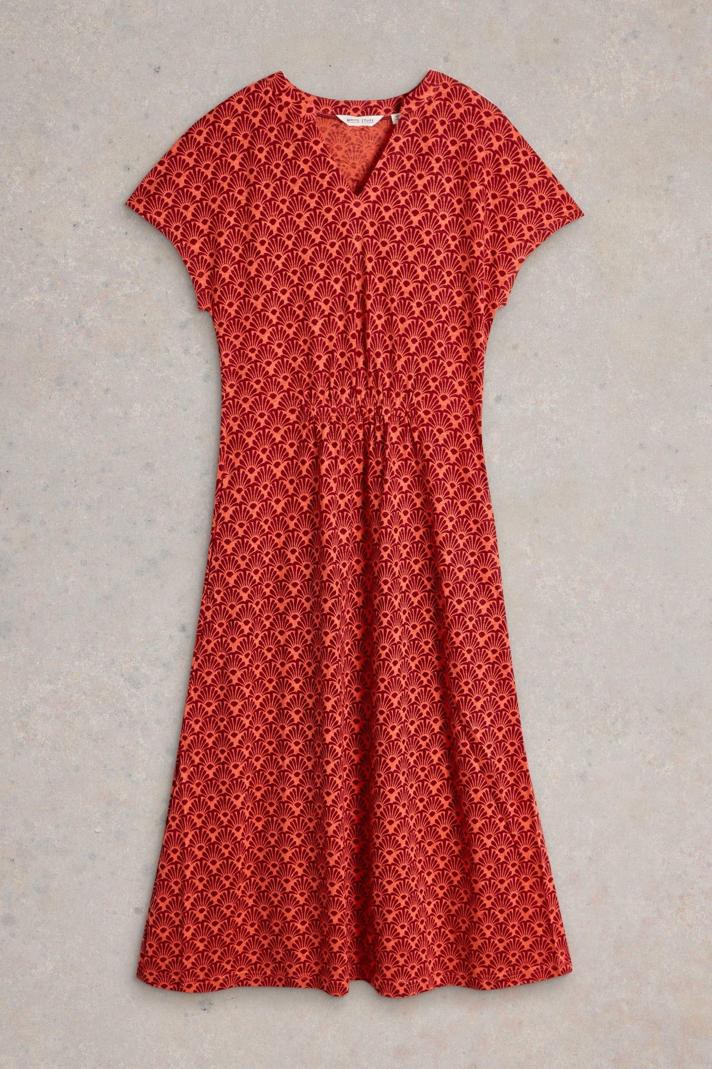ELLIE LINEN JERSEY DRESS RED MULTI 5