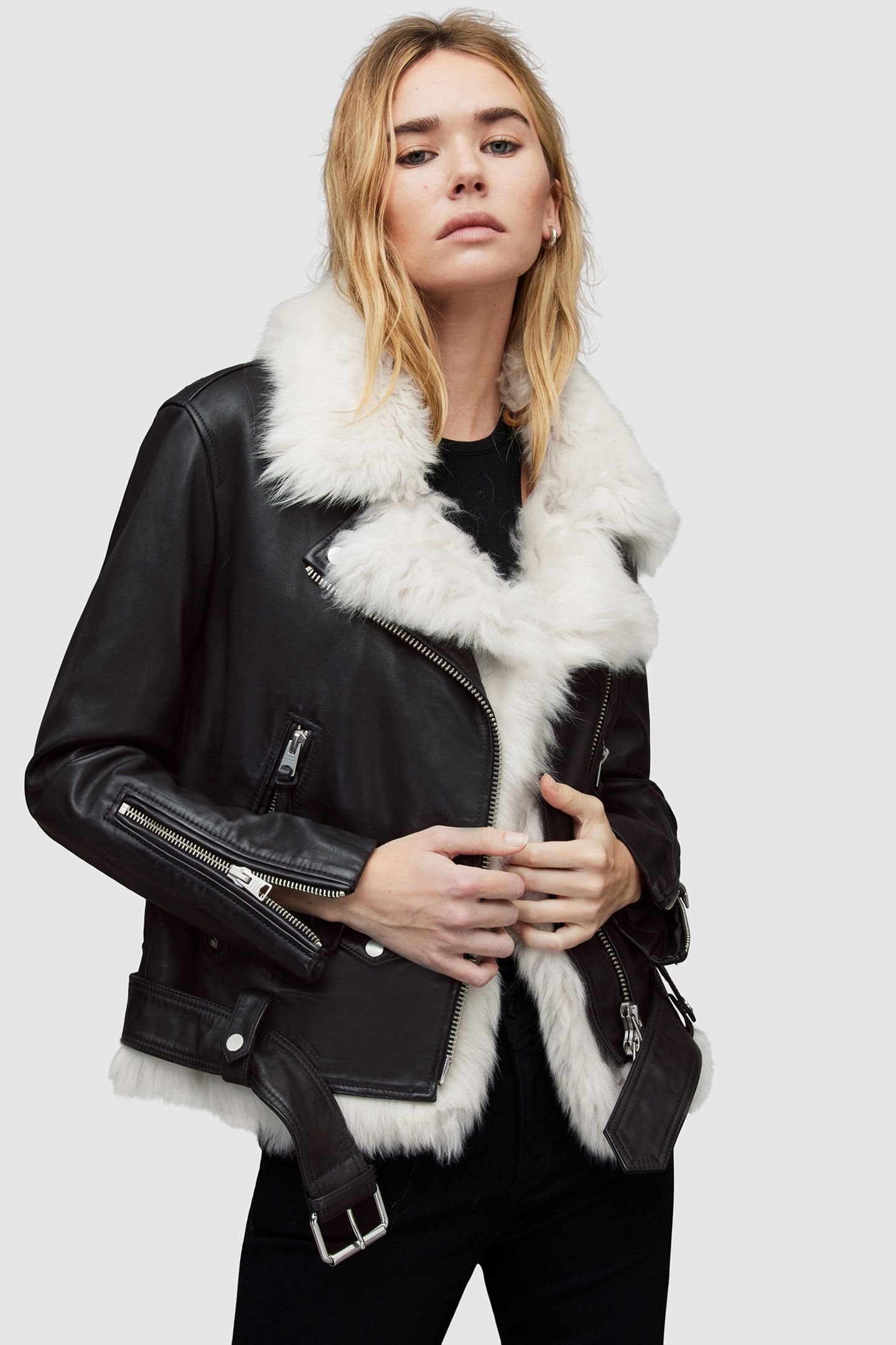 LUNA SHEARLING BIKER BLACK/NATURAL 3