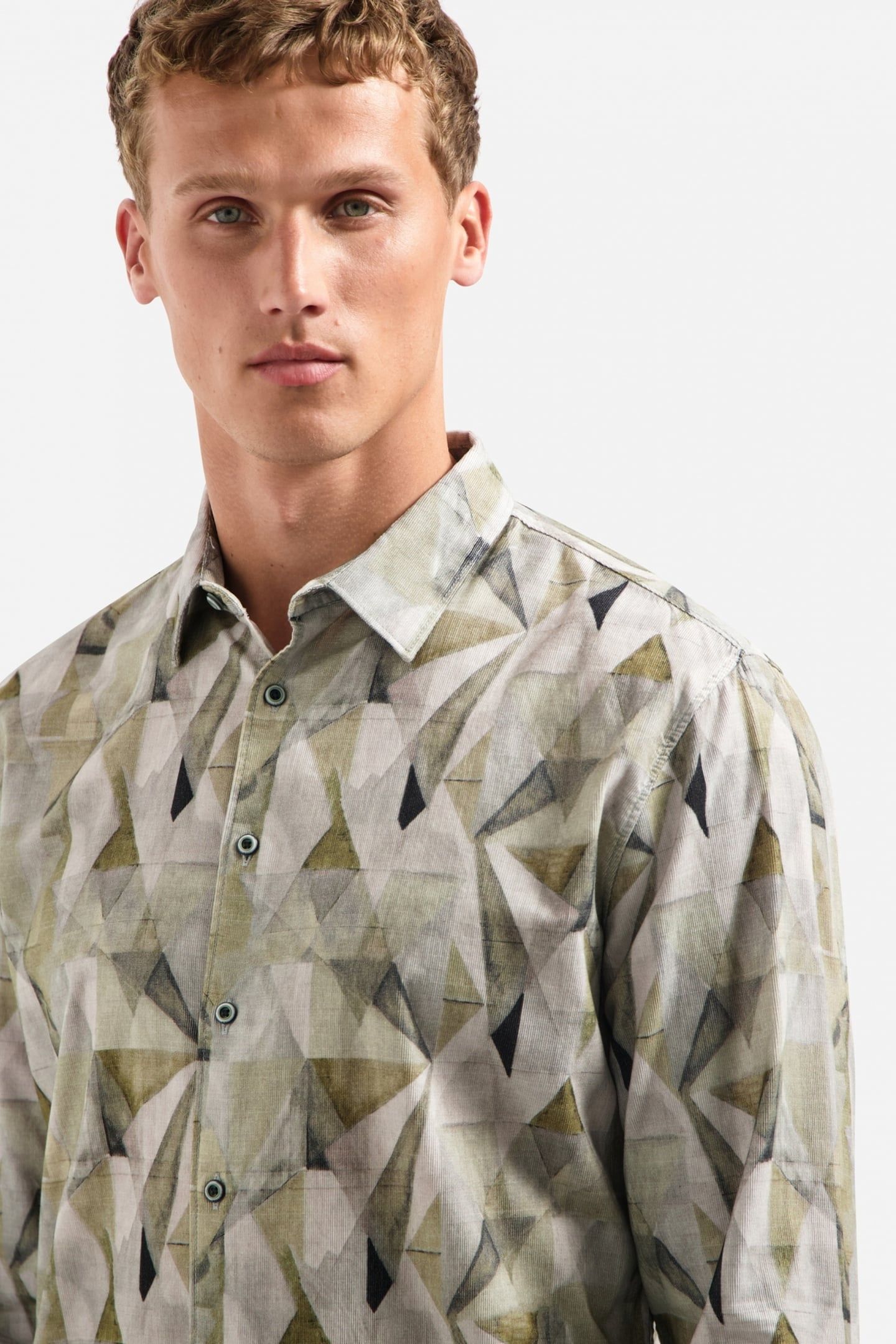 SHIRT ALLOVER PRINTED FINE CORDUROY LIGHT MOSS 7