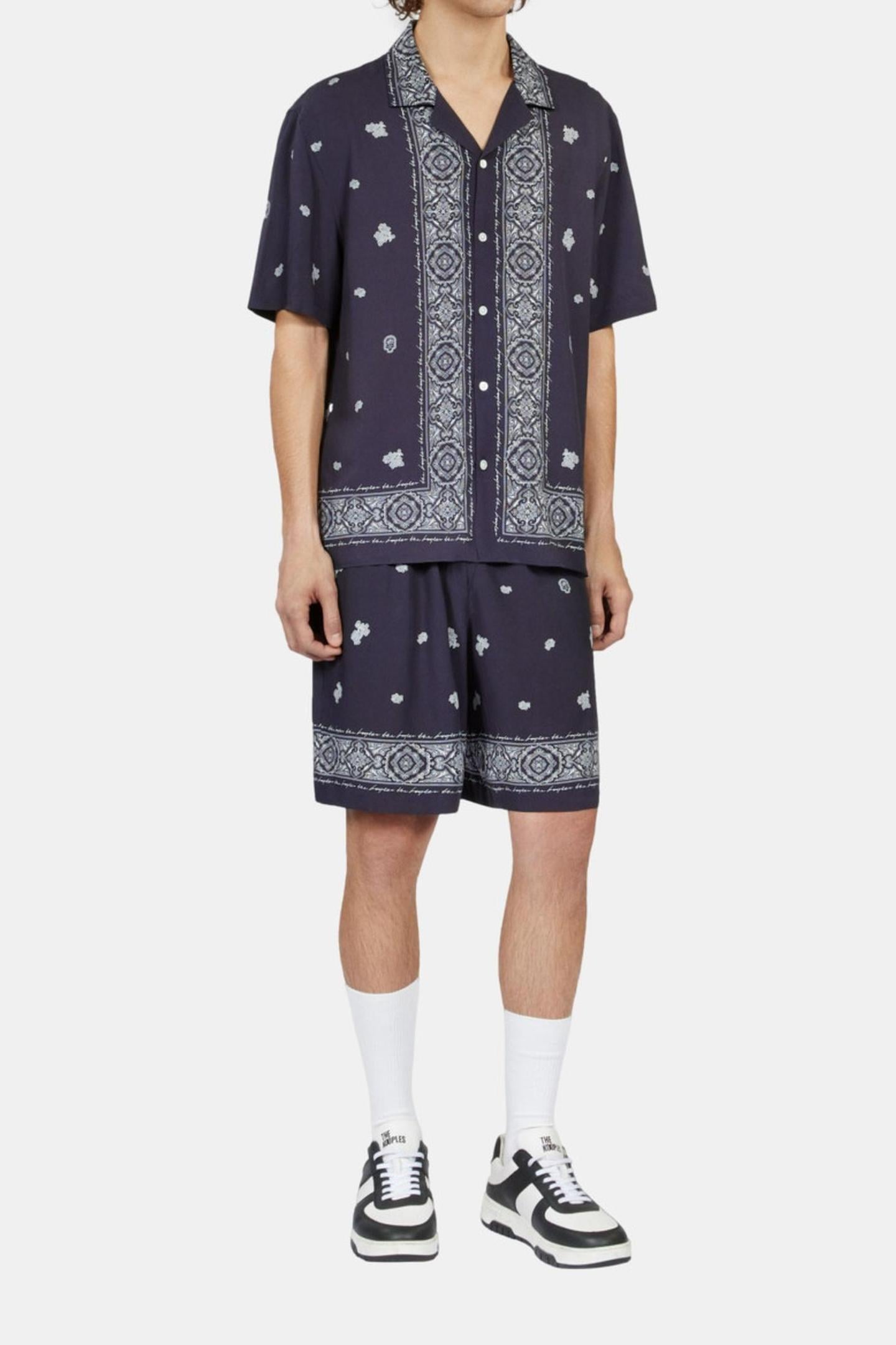 SHORT-SLEEVED SHIRT WITH SHARK NECK NAVY/WHITE 2