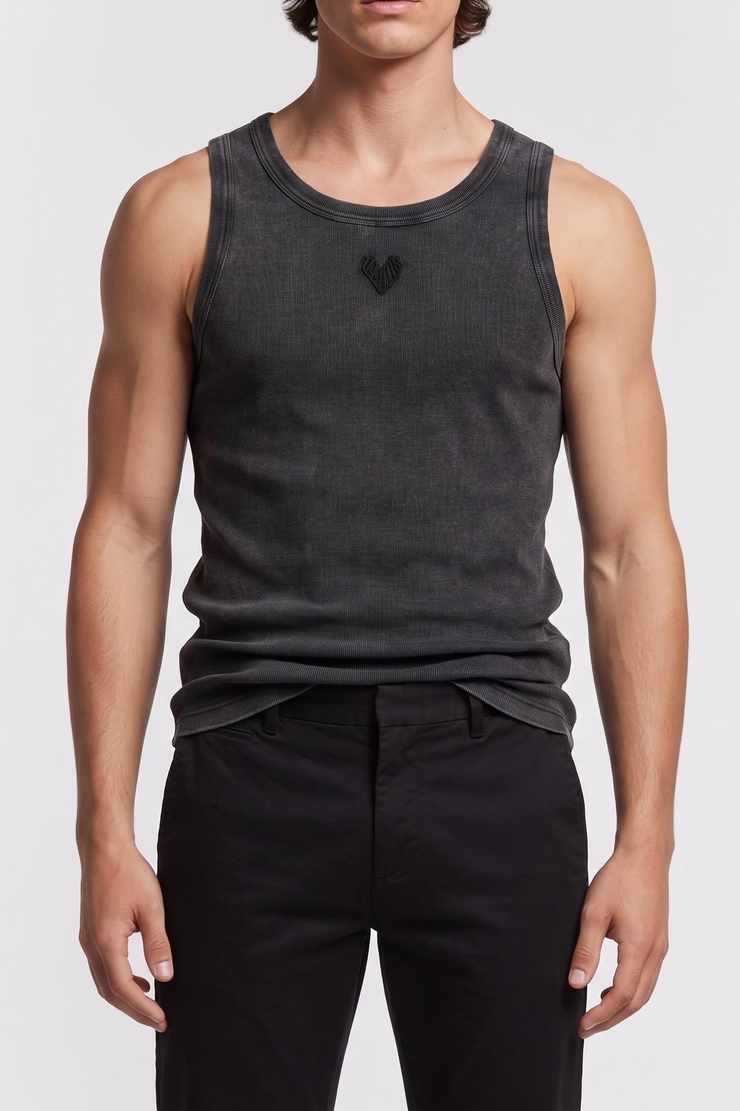 TANK TOP WITH EMBROIDERY ON THE FRONT BLACK WASHED 1
