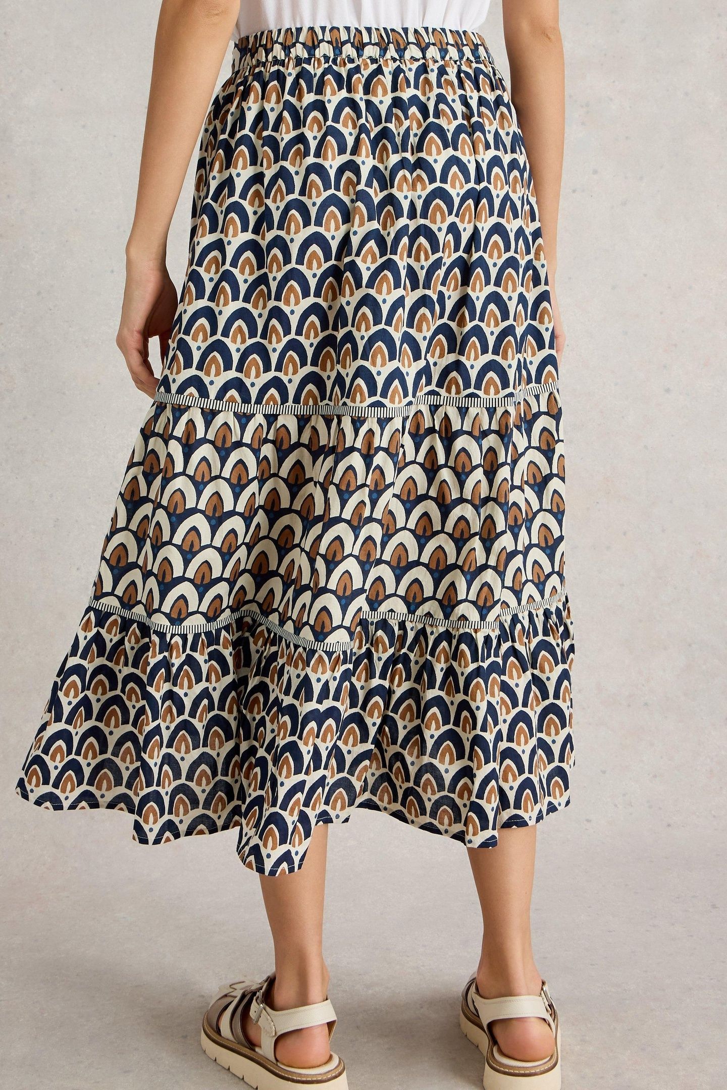 ARIEL MIX PRINT MIDI SKIRT NAVY PRINT 3