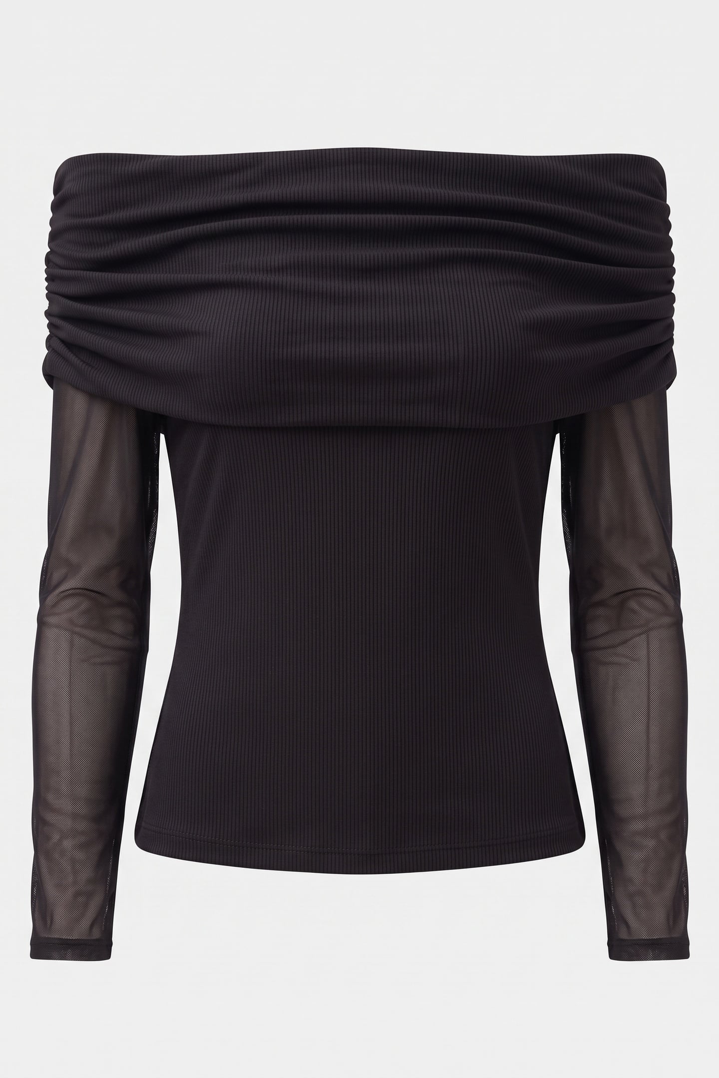 STRETCH BOAT NECK LONG SLEEVE MESH TOP BLACK 3