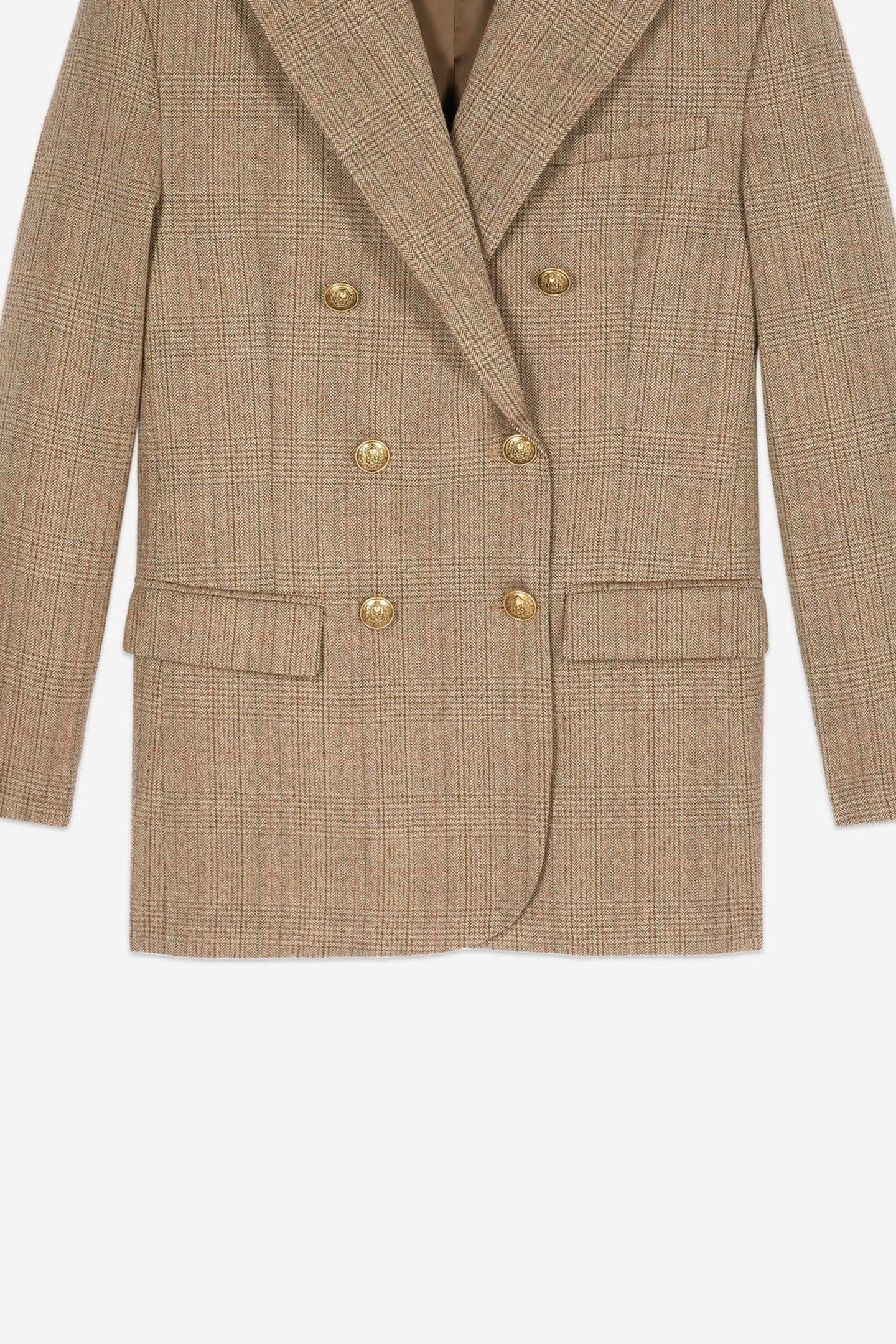OVERSIZED 6-BUTTON FRONT CTOSUME JACKET BROWN CHEVRON 5