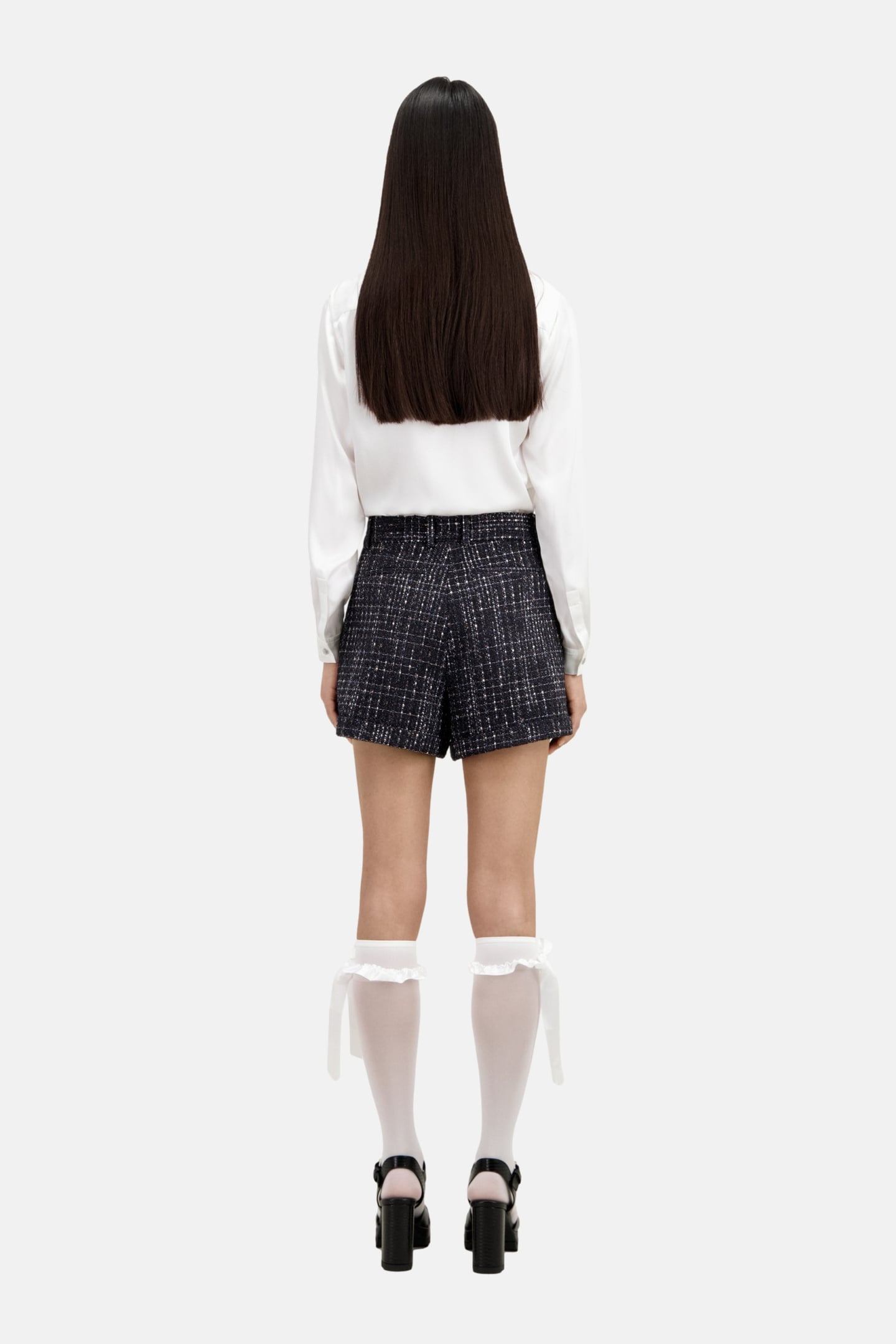 HIGH-WAISTED TWEED SHORTS BLACK WHITE 3