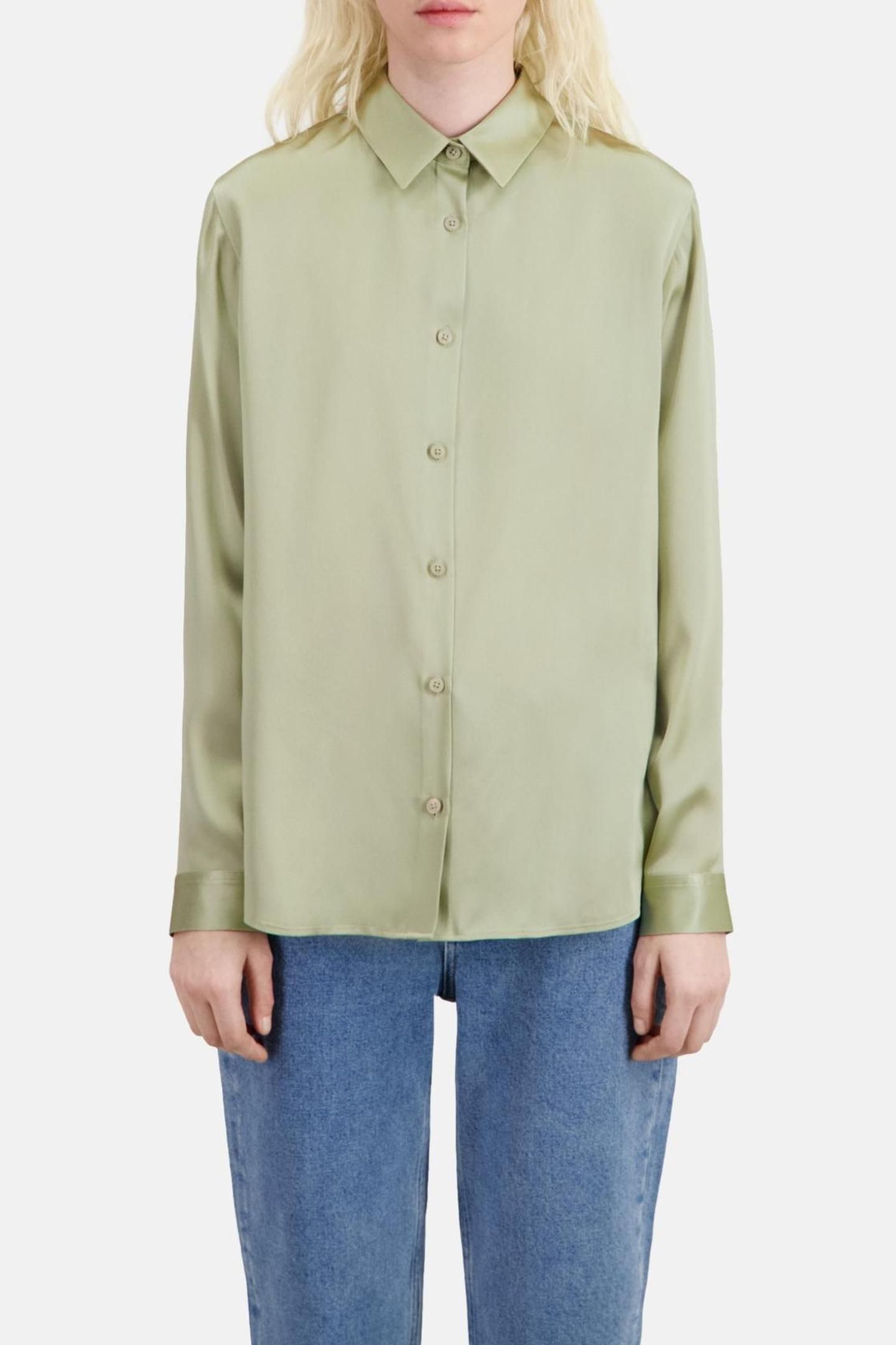 LONG-SLEEVED SILK SATIN SHIRT KAKI GREY 3