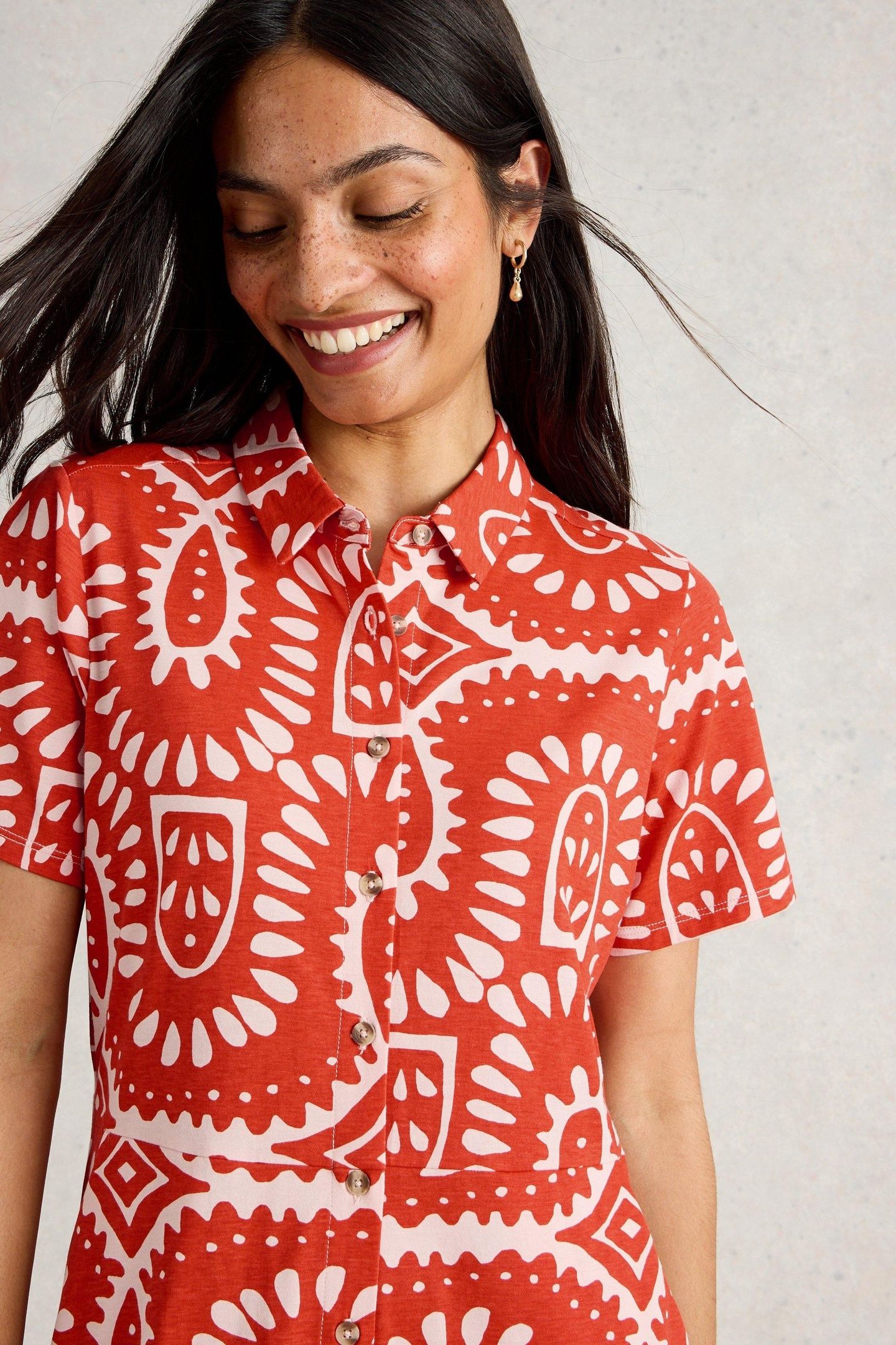RUA JERSEY SHIRT DRESS RED PRINT 7