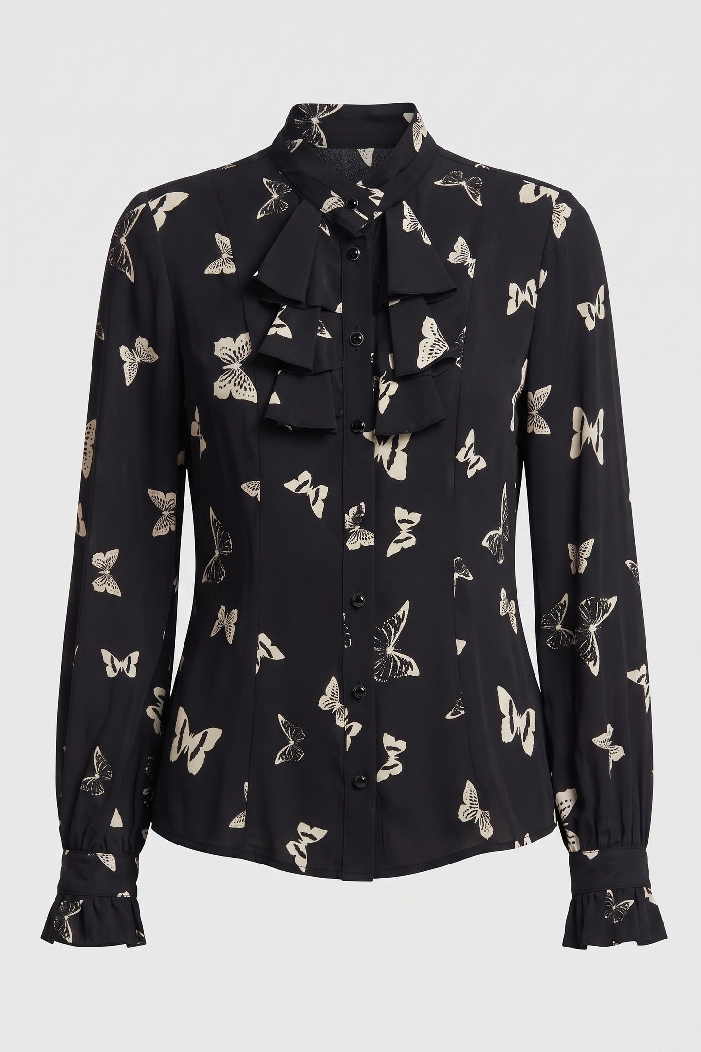 BUTTERLFY PRINT LONG-SLEEVED SHIRT BLACK WHITE 3
