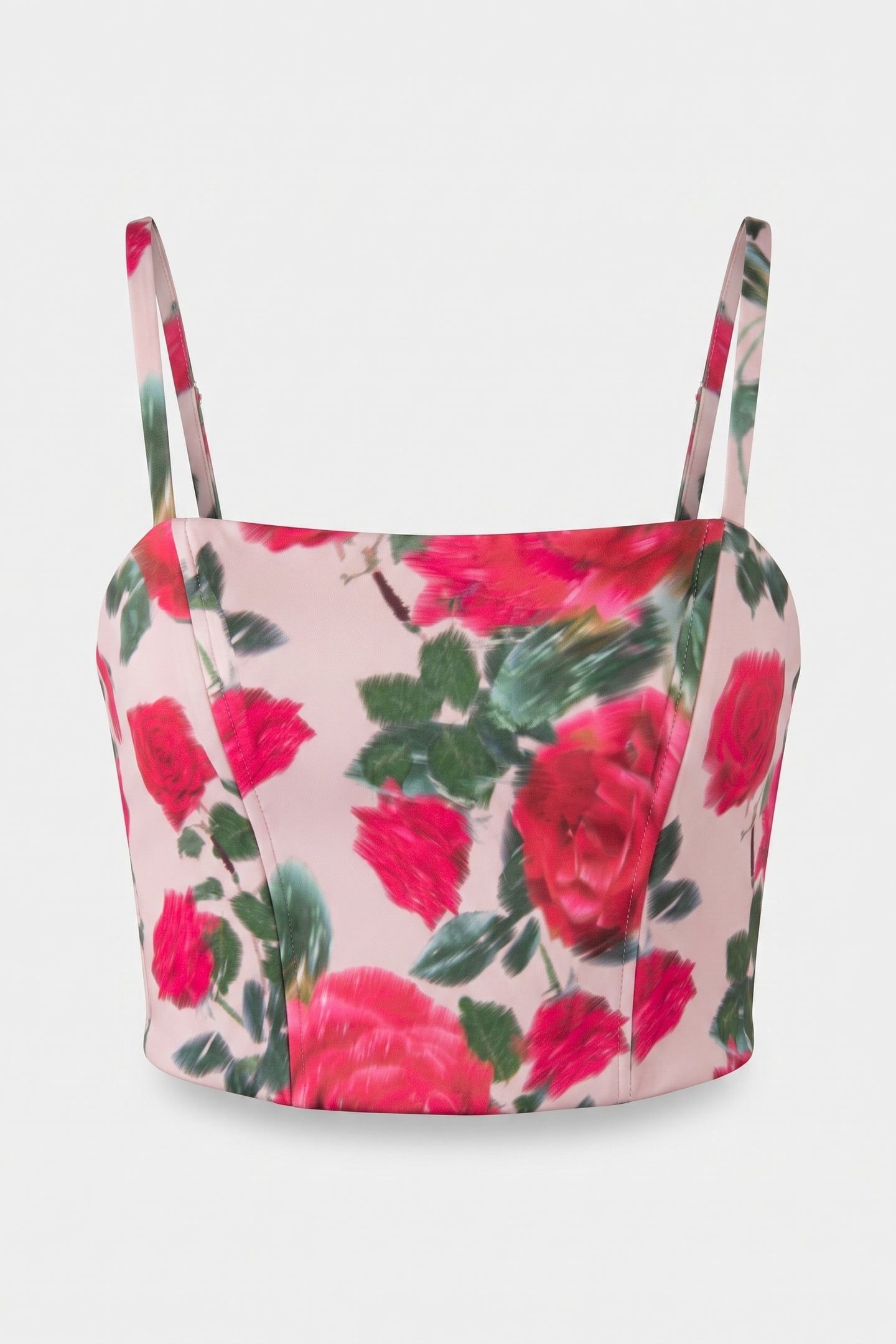 GUESS ECO RAISSA BUSTIER TOP BLURRED ROSES PRINT 4