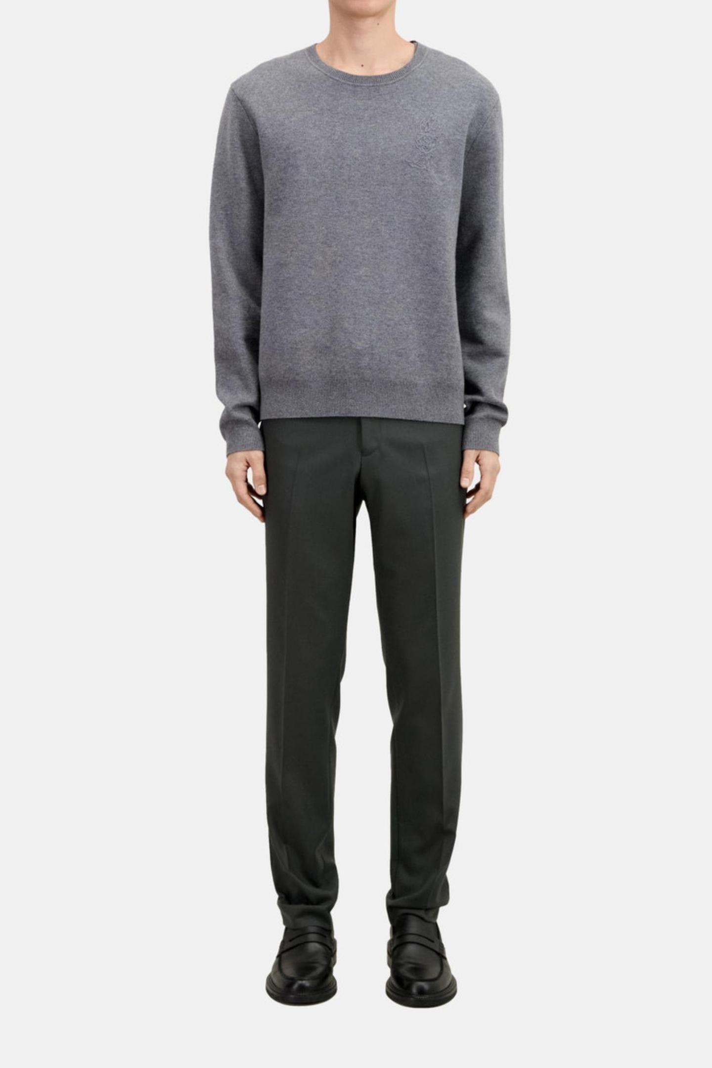 ROUND NECK SWEATER WITH CHEST EMBROIDERY MELANGE GREY 2